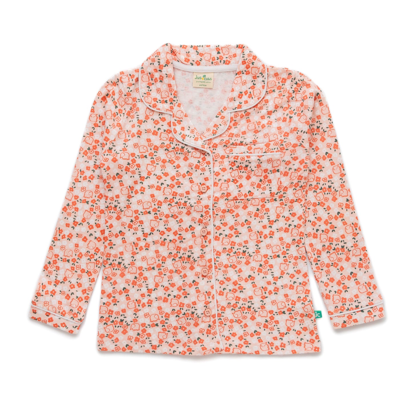 Girls' Floral Print Button-Up Nightwear – Long Sleeve & Pants