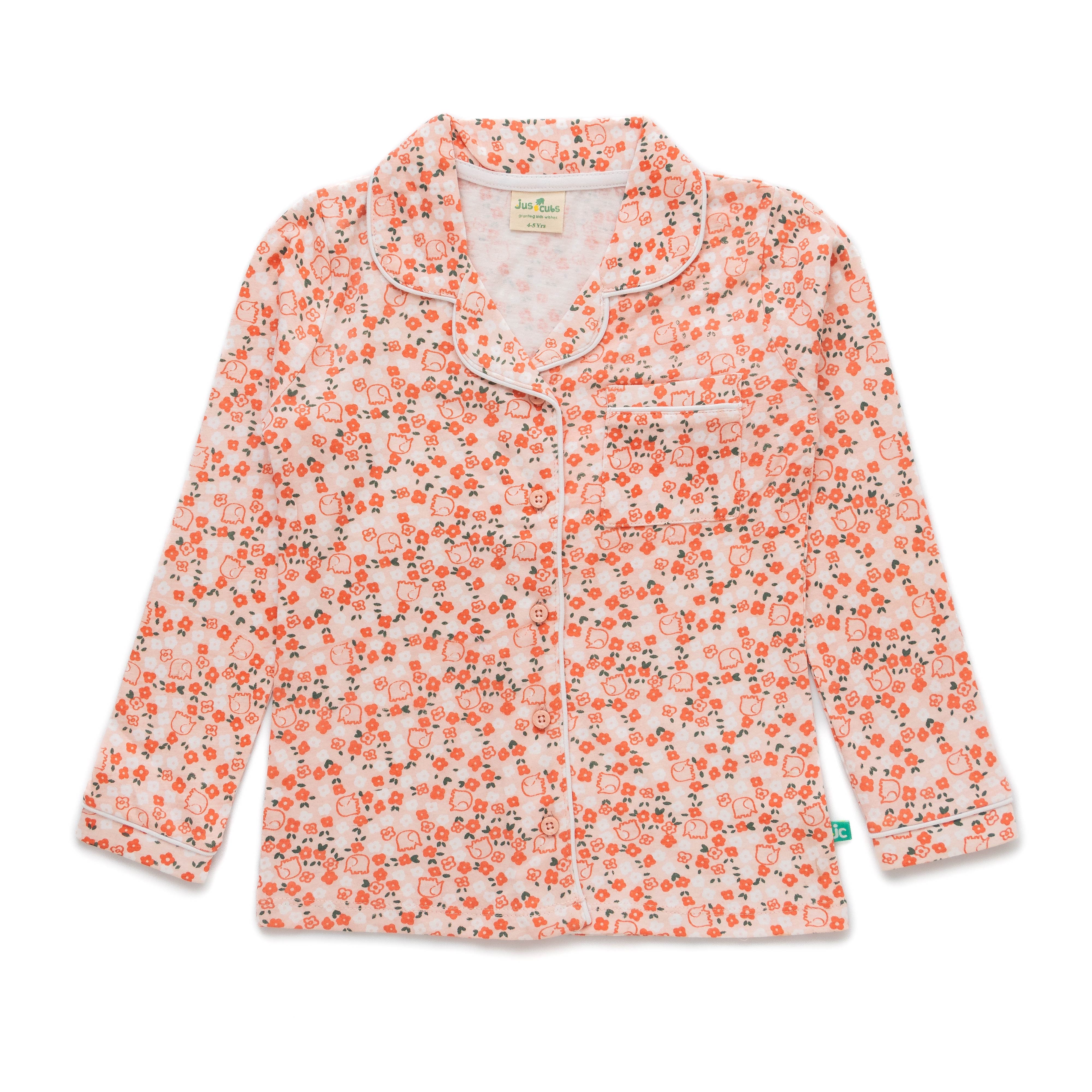 Girls' Floral Print Button-Up Nightwear – Long Sleeve & Pants