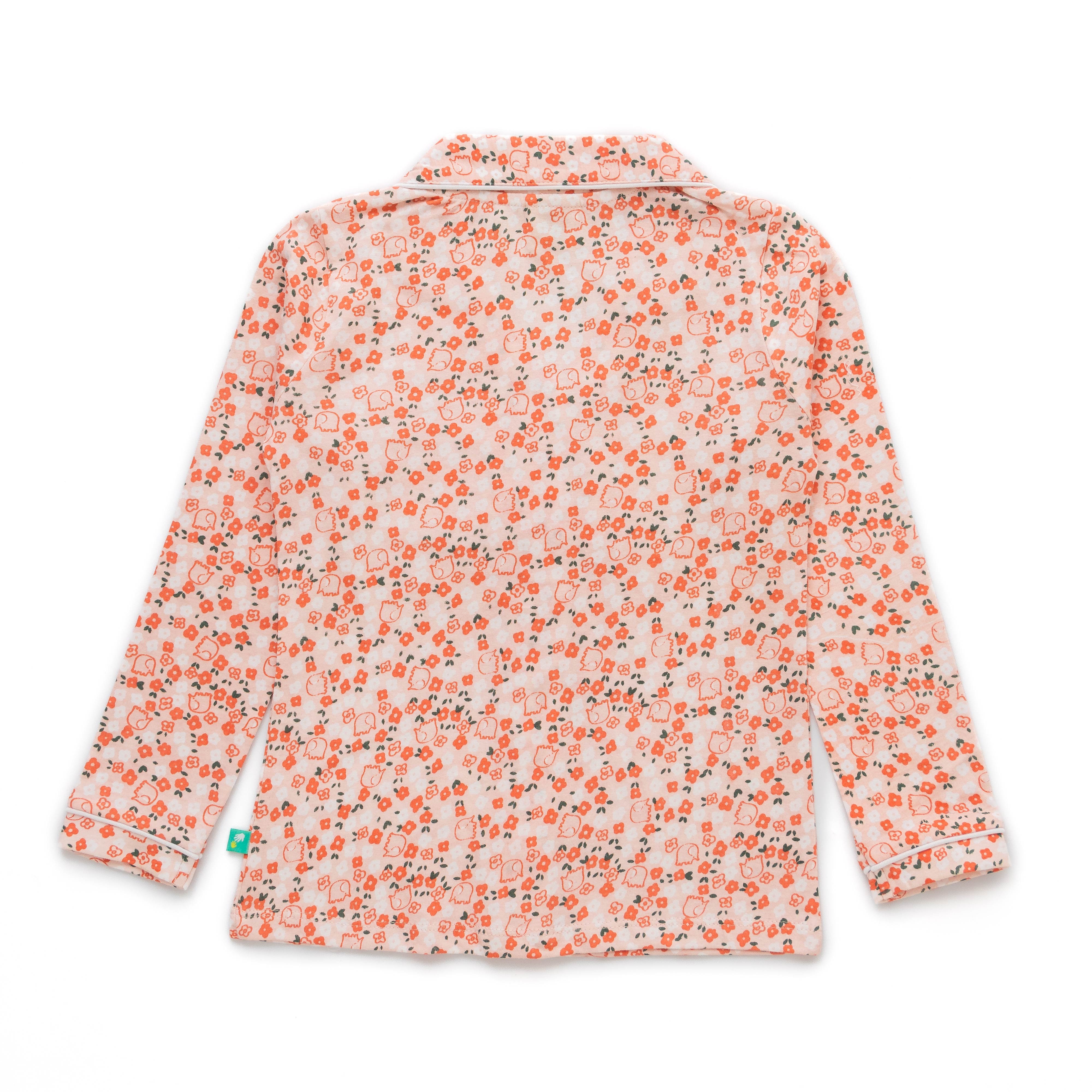 Girls' Floral Print Button-Up Nightwear – Long Sleeve & Pants