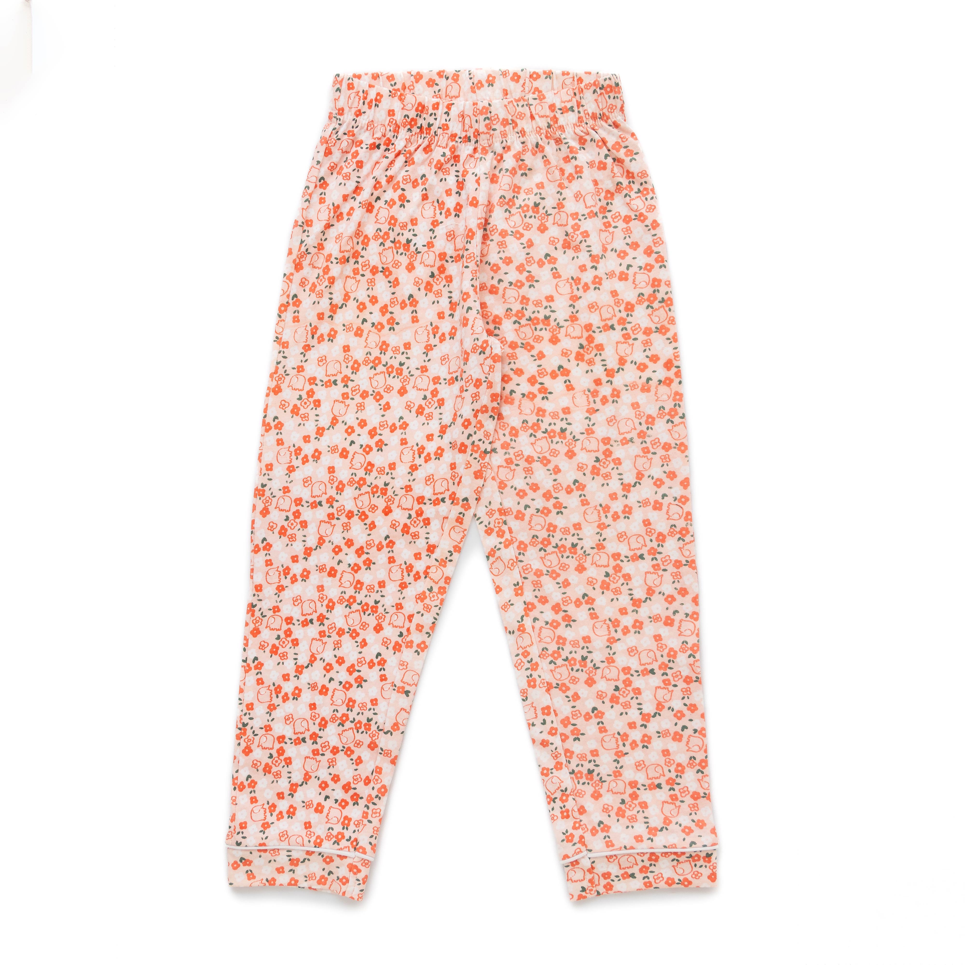 Girls' Floral Print Button-Up Nightwear – Long Sleeve & Pants