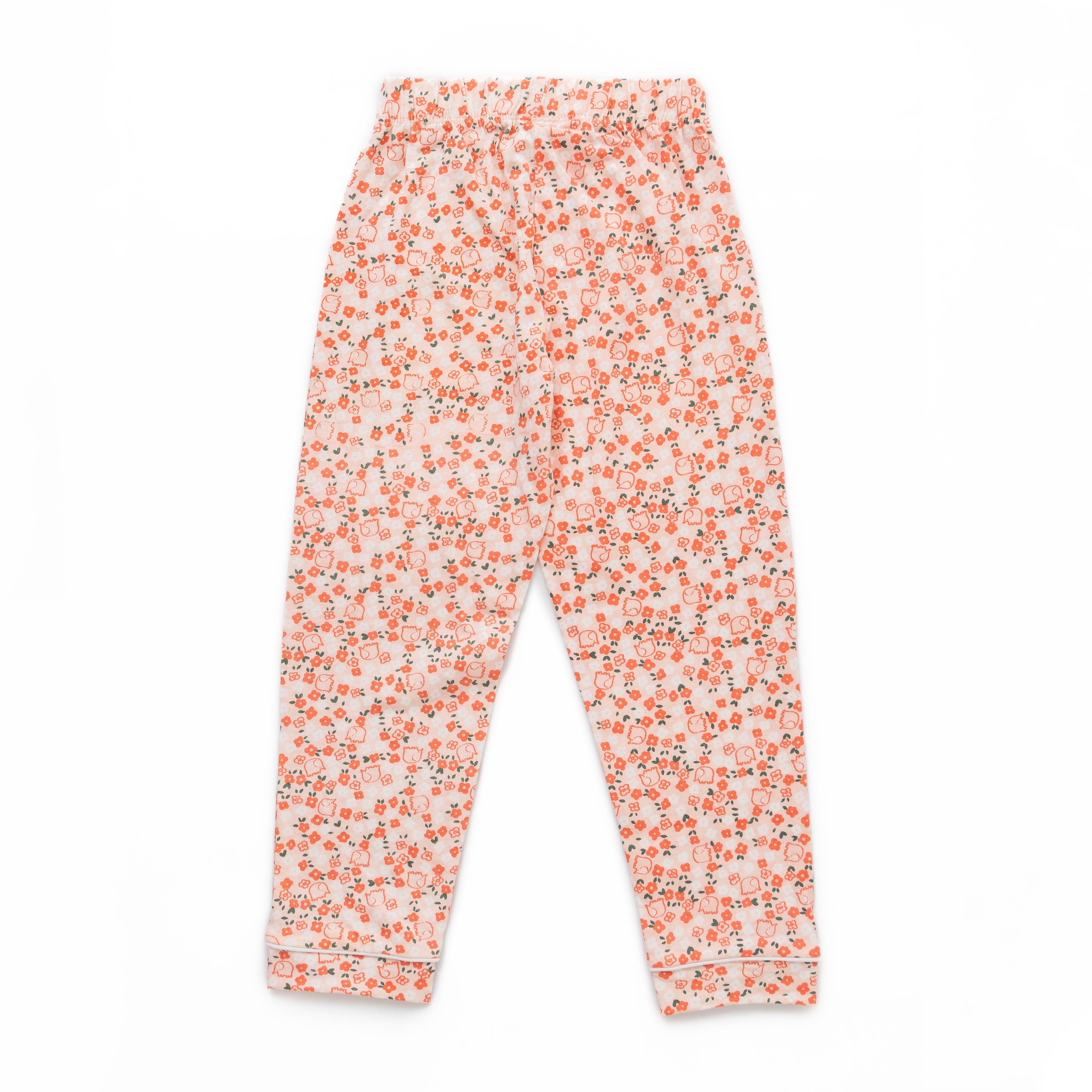 Girls' Floral Print Button-Up Nightwear – Long Sleeve & Pants
