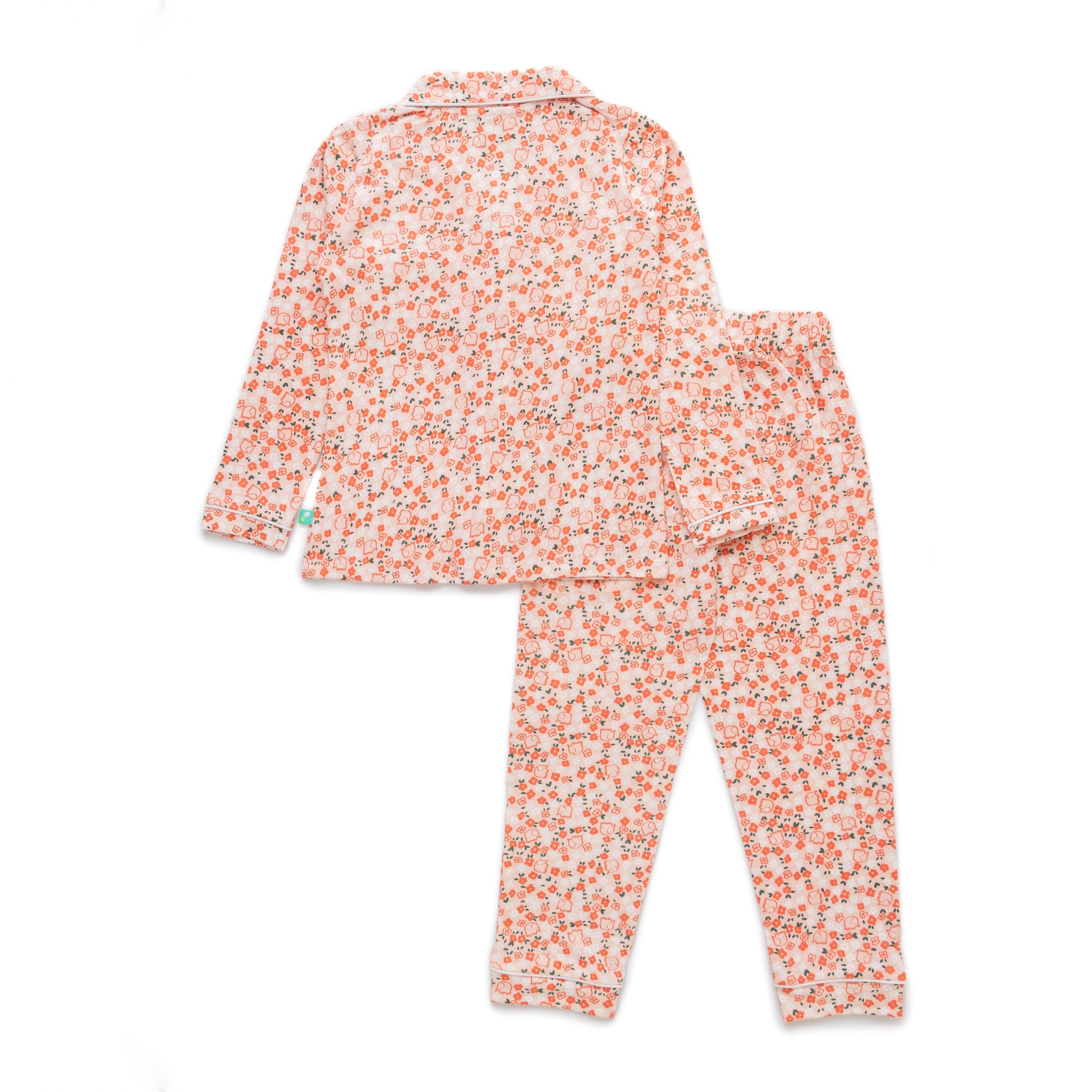 Girls' Floral Print Button-Up Nightwear – Long Sleeve & Pants
