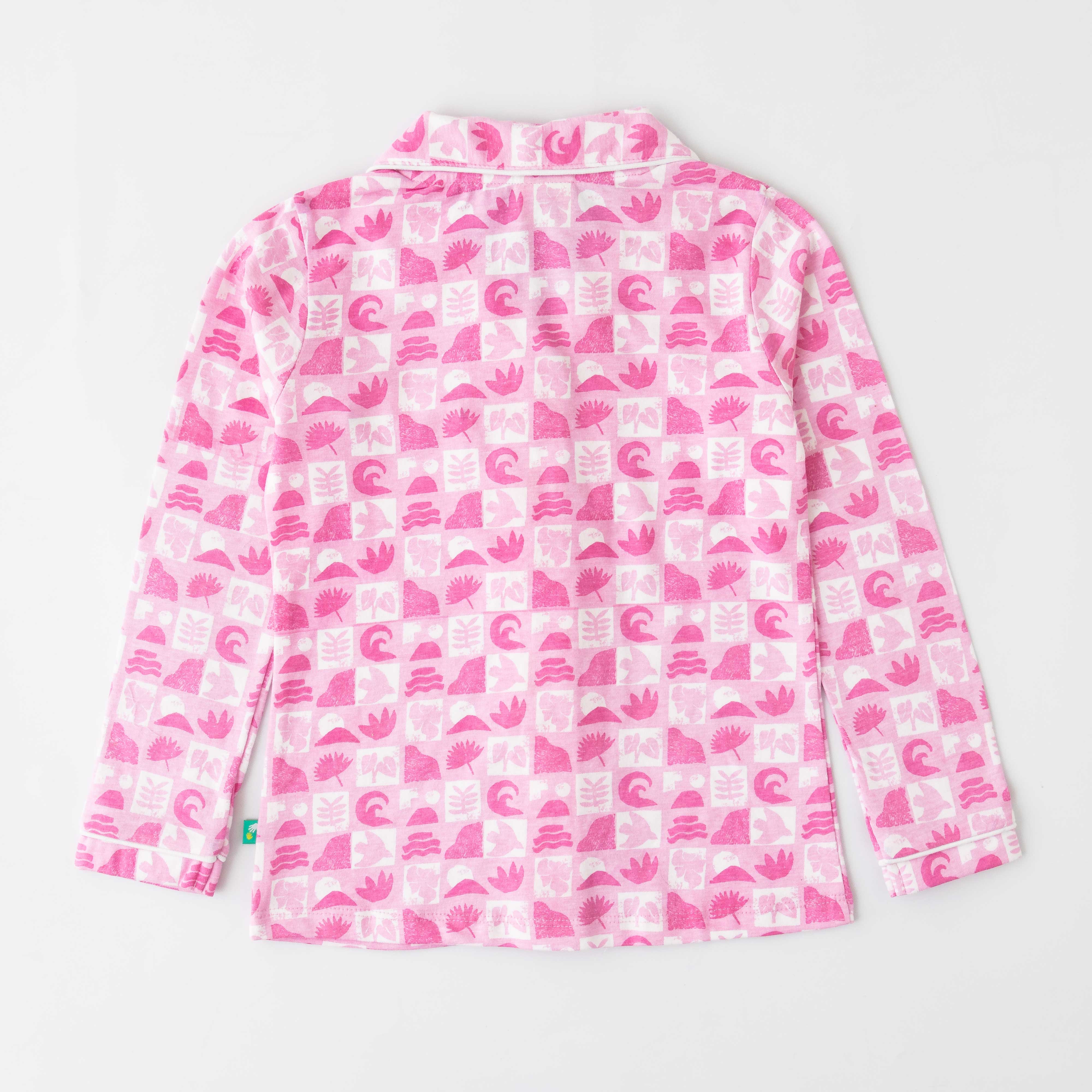 Girls' Pink Printed Button-Up Nightwear – Long Sleeve & Pants