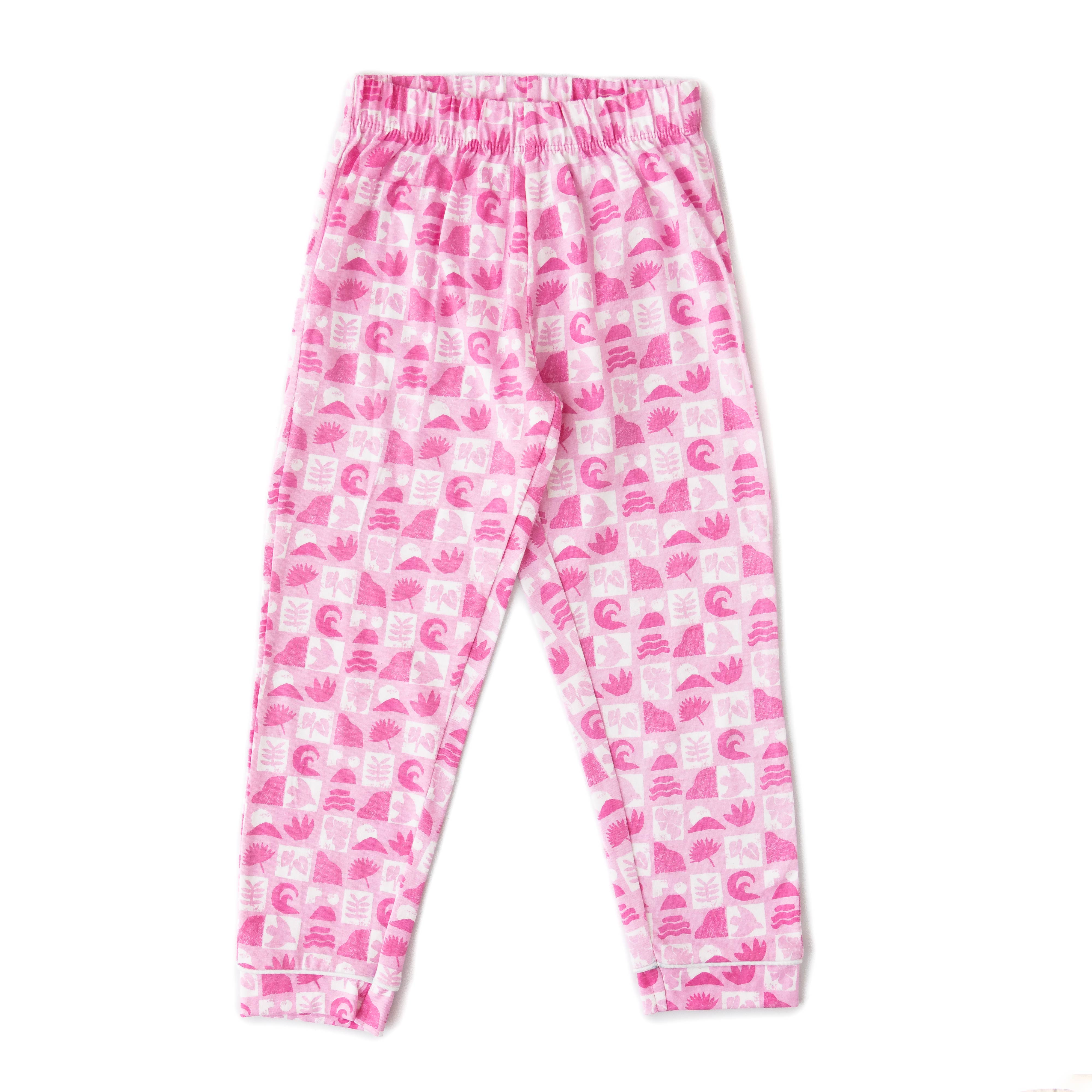Girls' Pink Printed Button-Up Nightwear – Long Sleeve & Pants