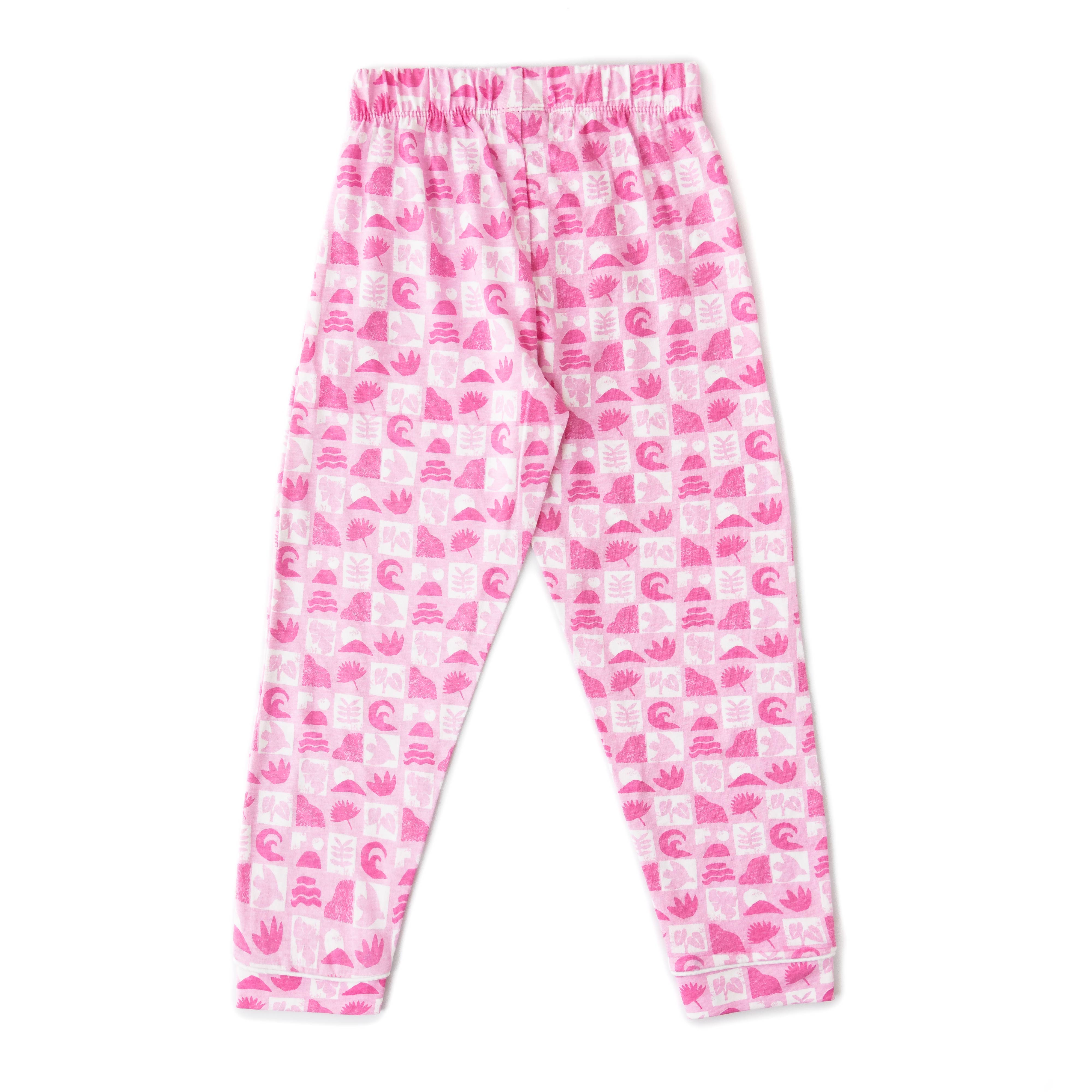 Girls' Pink Printed Button-Up Nightwear – Long Sleeve & Pants
