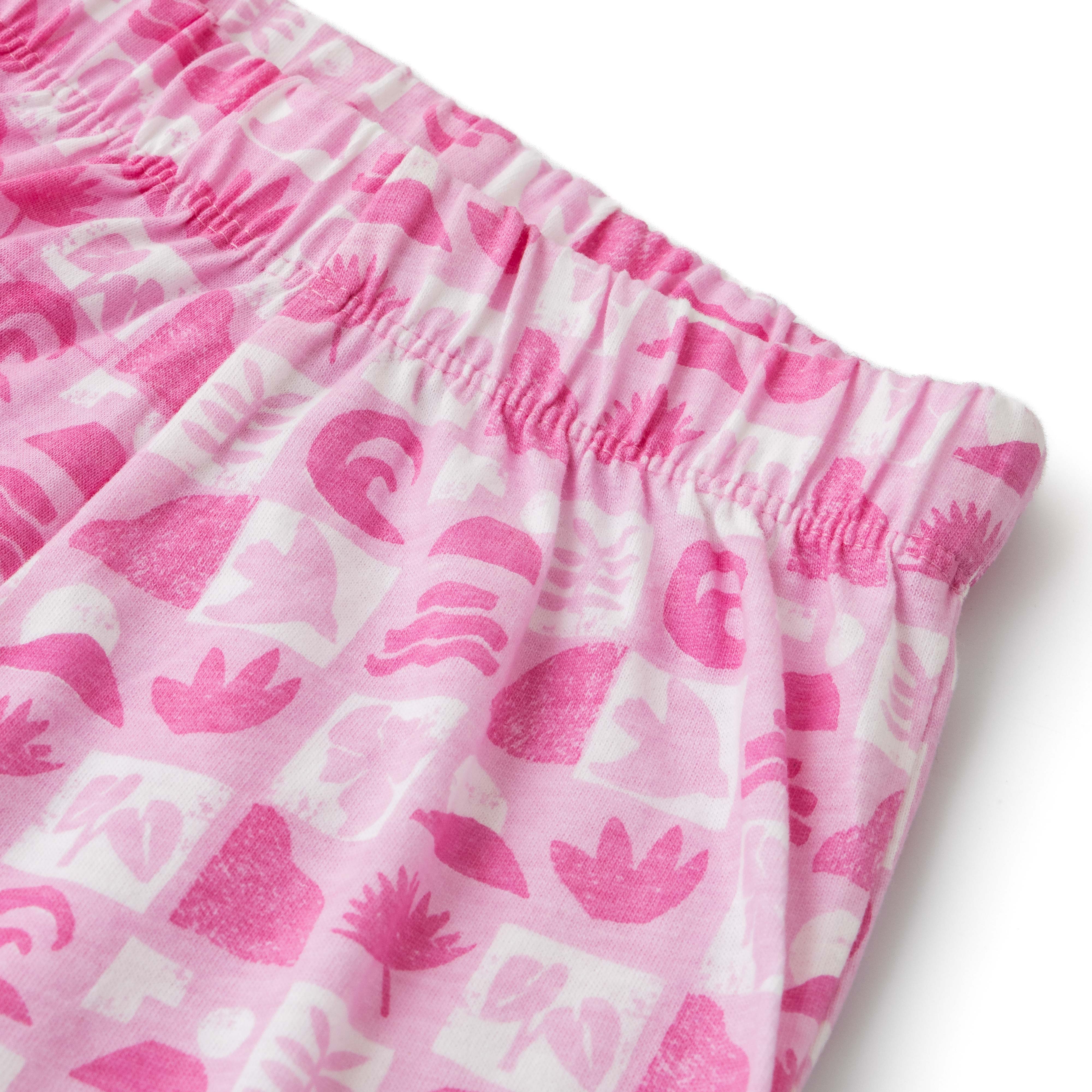 Girls' Pink Printed Button-Up Nightwear – Long Sleeve & Pants