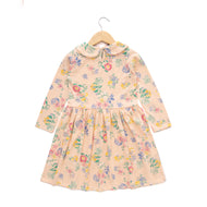 Girls' Cream Floral Dress with Peter Pan Collar