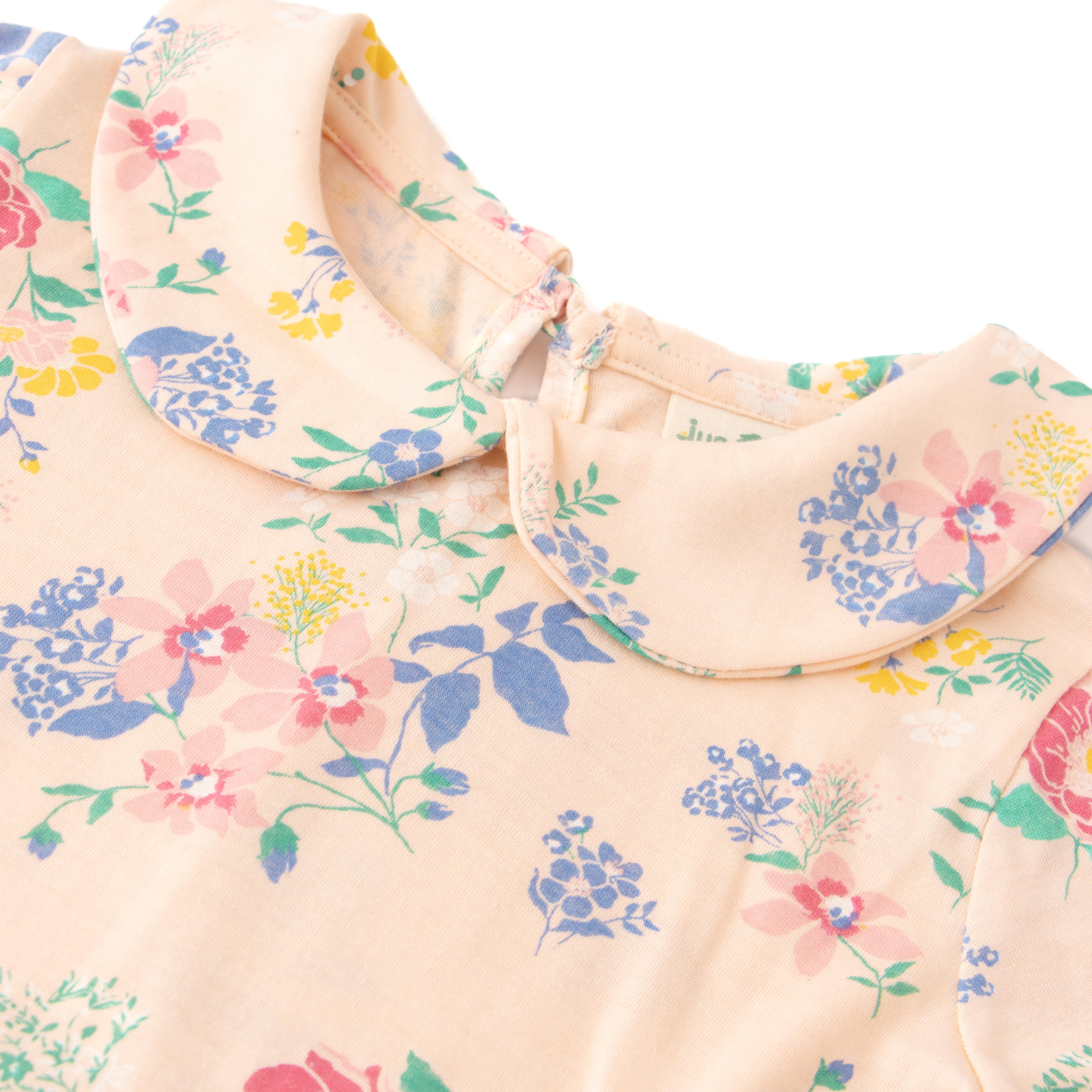 Girls' Cream Floral Dress with Peter Pan Collar