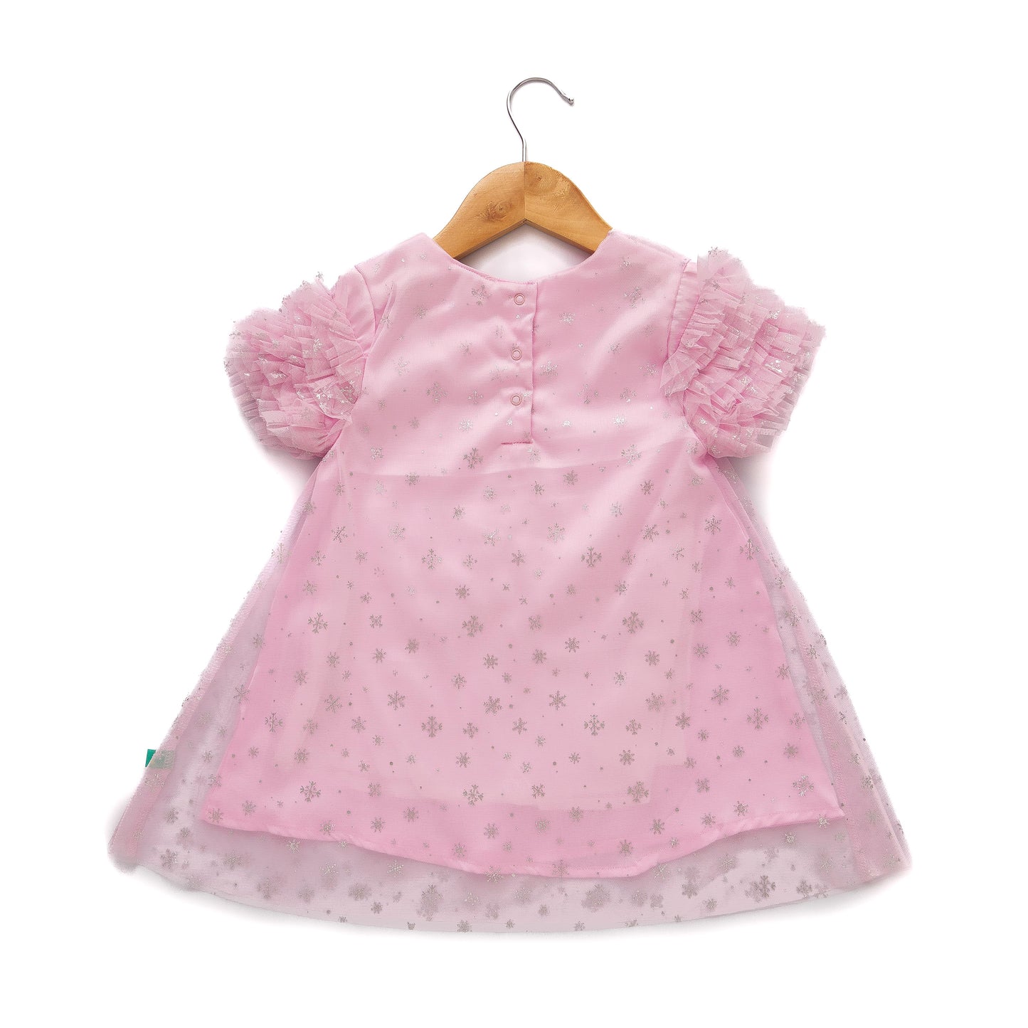 Girls' Pink Glitter Tulle Dress with Ruffle Sleeves