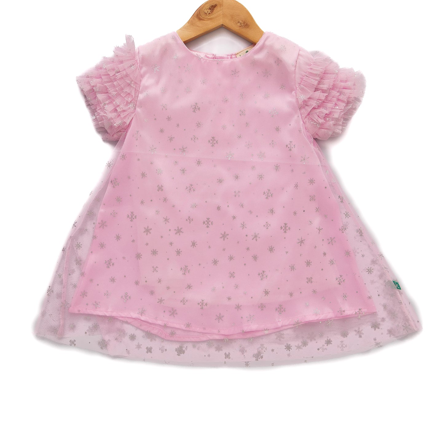 Girls' Pink Glitter Tulle Dress with Ruffle Sleeves