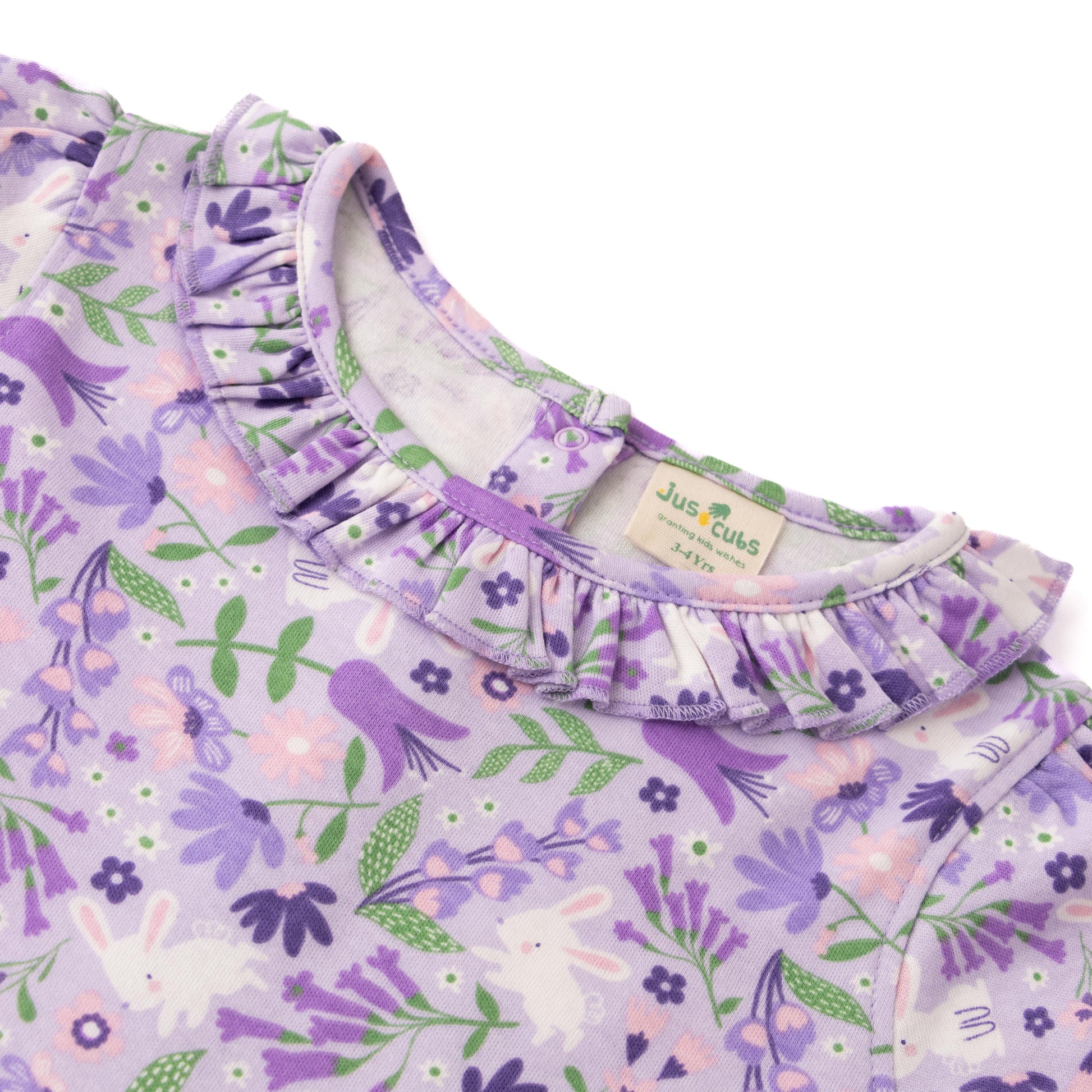Girls' Lavender Bunny Garden Dress with Ruffle Collar