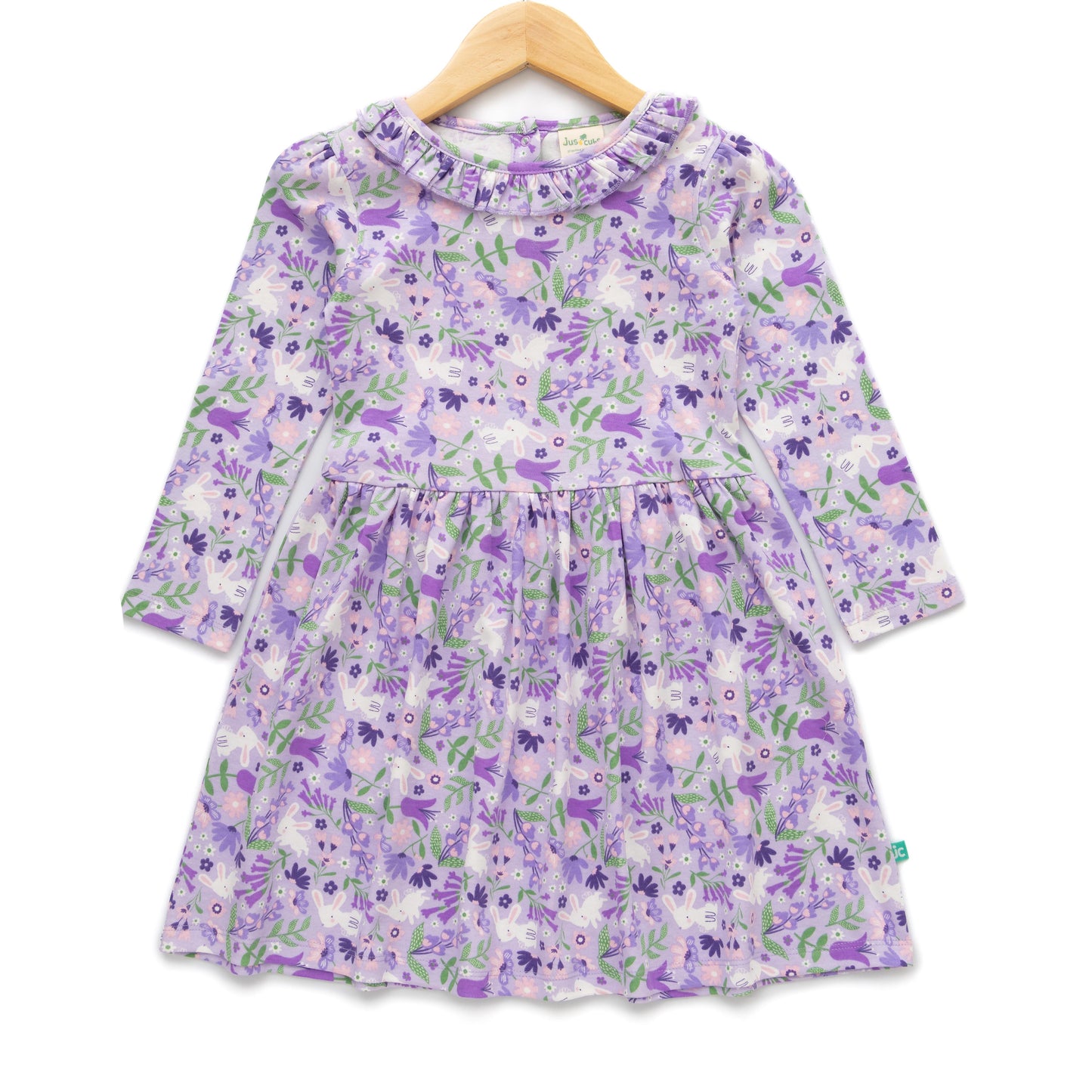 Girls' Lavender Bunny Garden Dress with Ruffle Collar