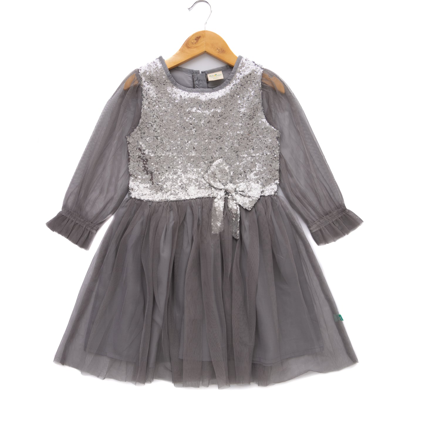 Girls' Grey Sequin Bodice Party Dress with Tulle Skirt