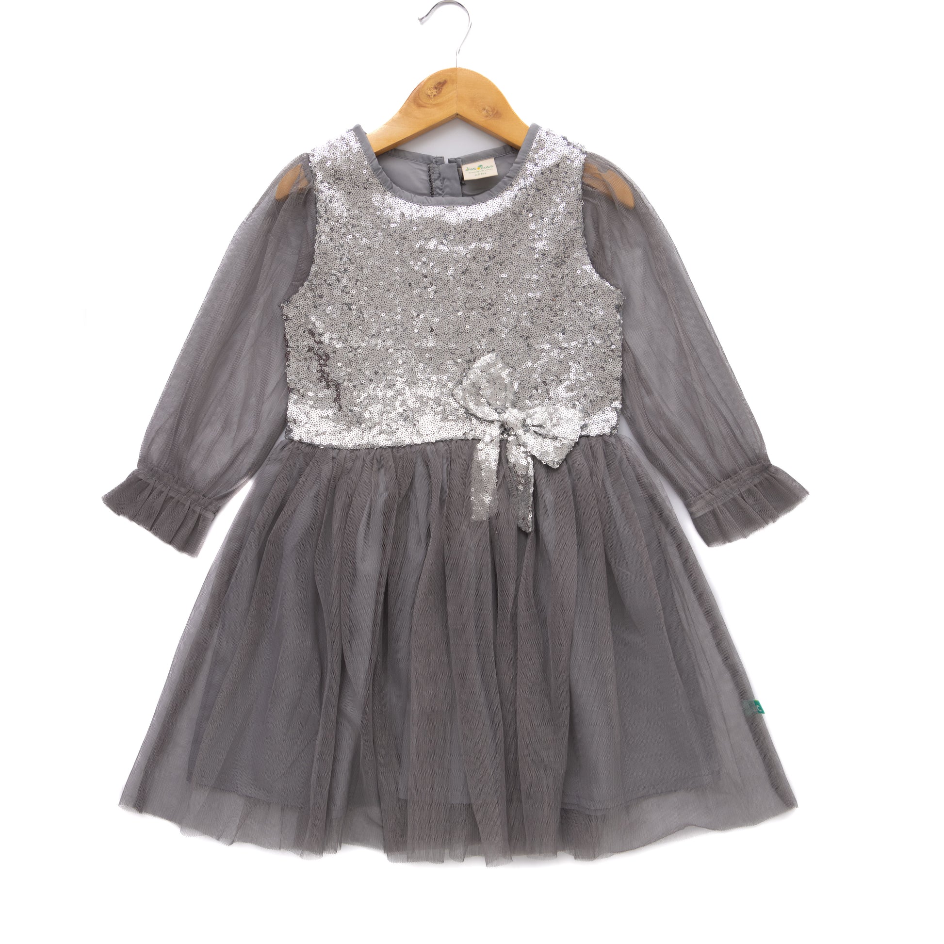 Girls' Grey Sequin Bodice Party Dress with Tulle Skirt