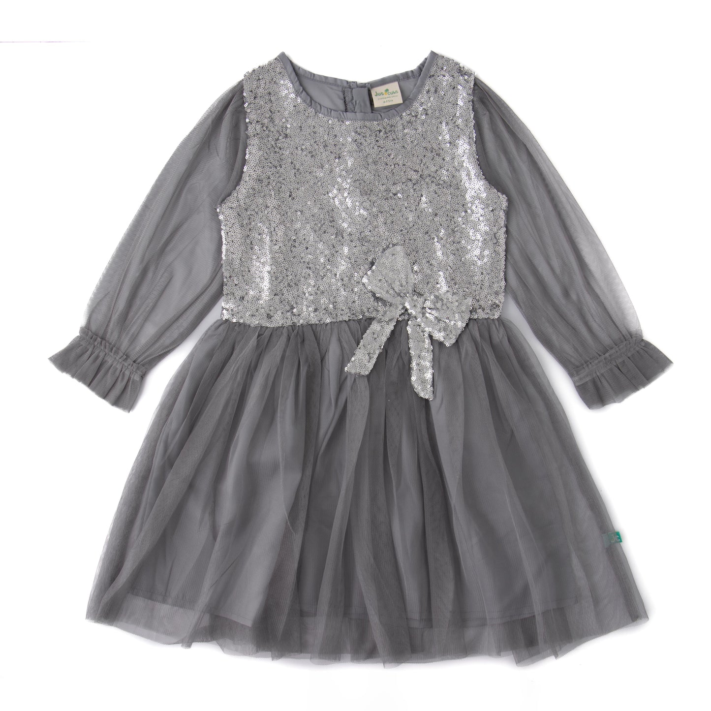 Girls' Grey Sequin Bodice Party Dress with Tulle Skirt