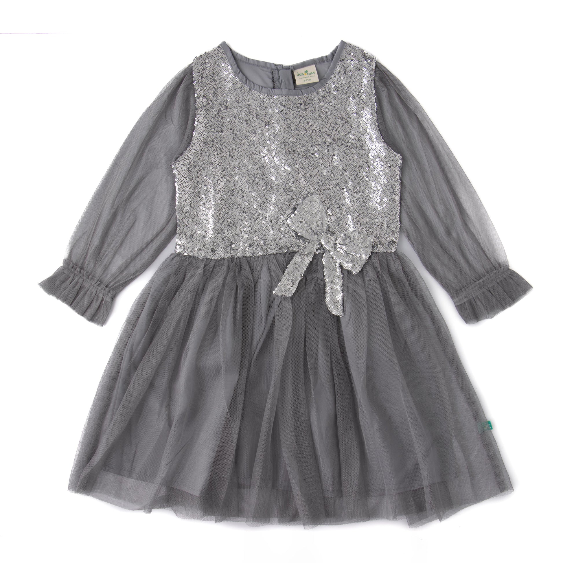 Girls' Grey Sequin Bodice Party Dress with Tulle Skirt