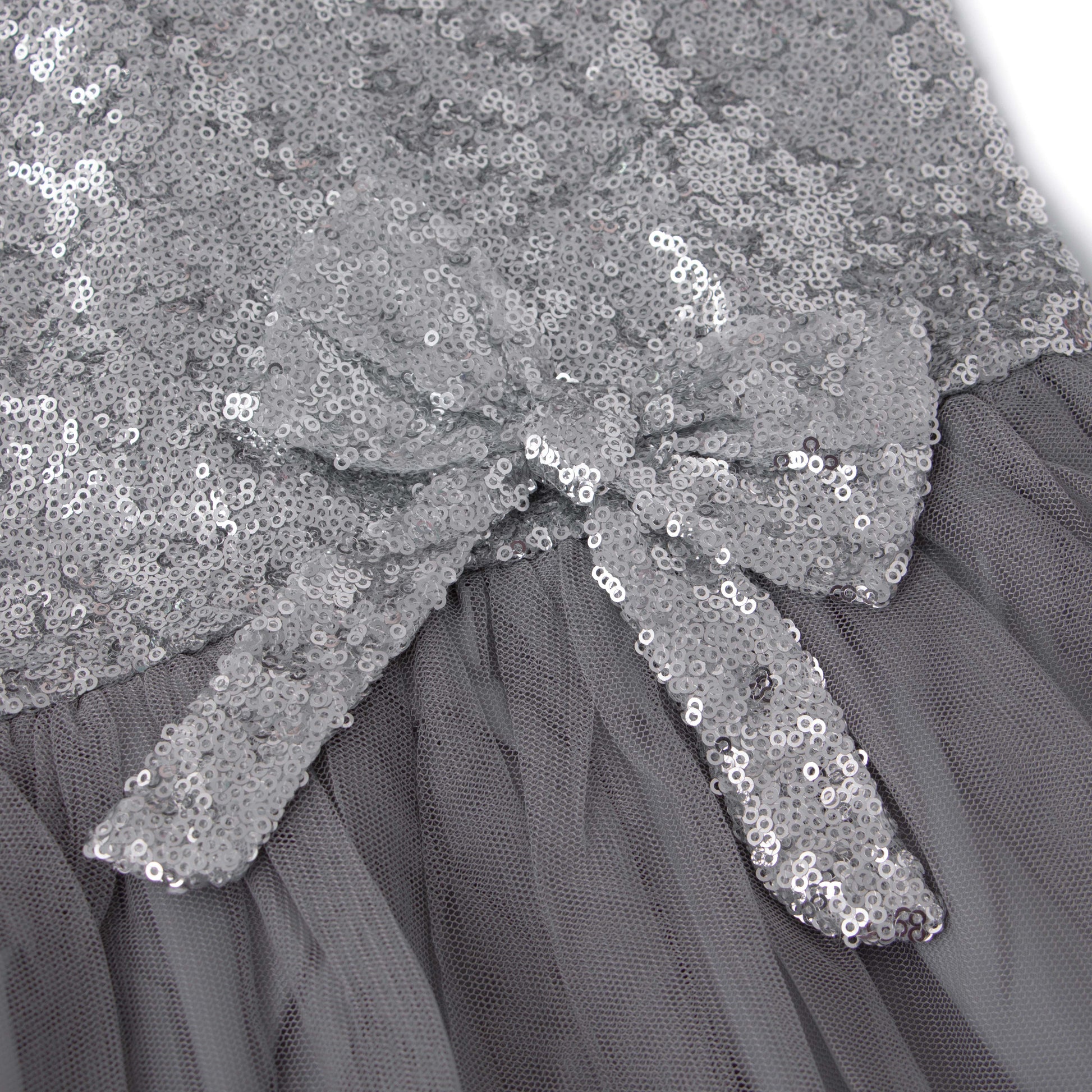 Girls' Grey Sequin Bodice Party Dress with Tulle Skirt