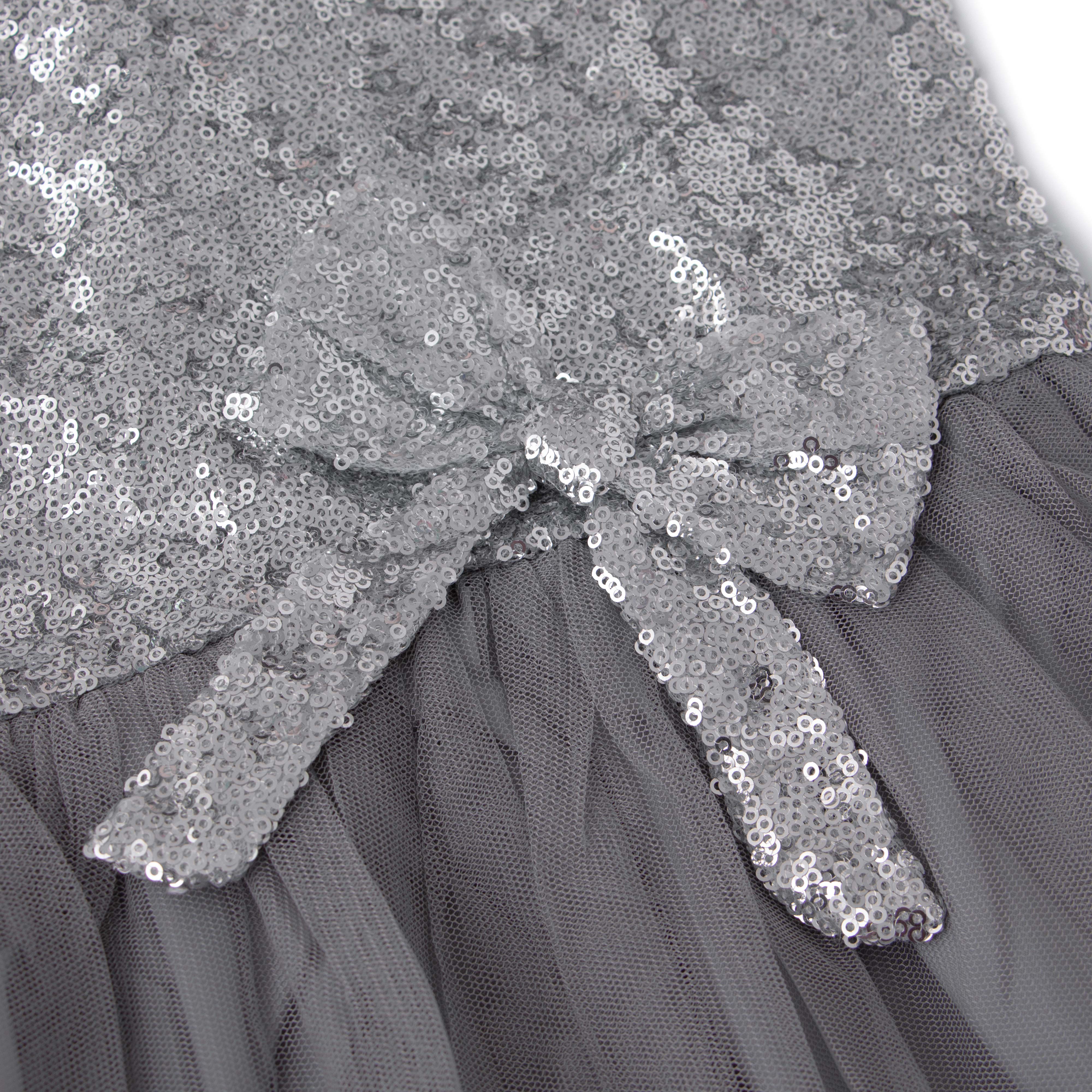 Girls' Grey Sequin Bodice Party Dress with Tulle Skirt