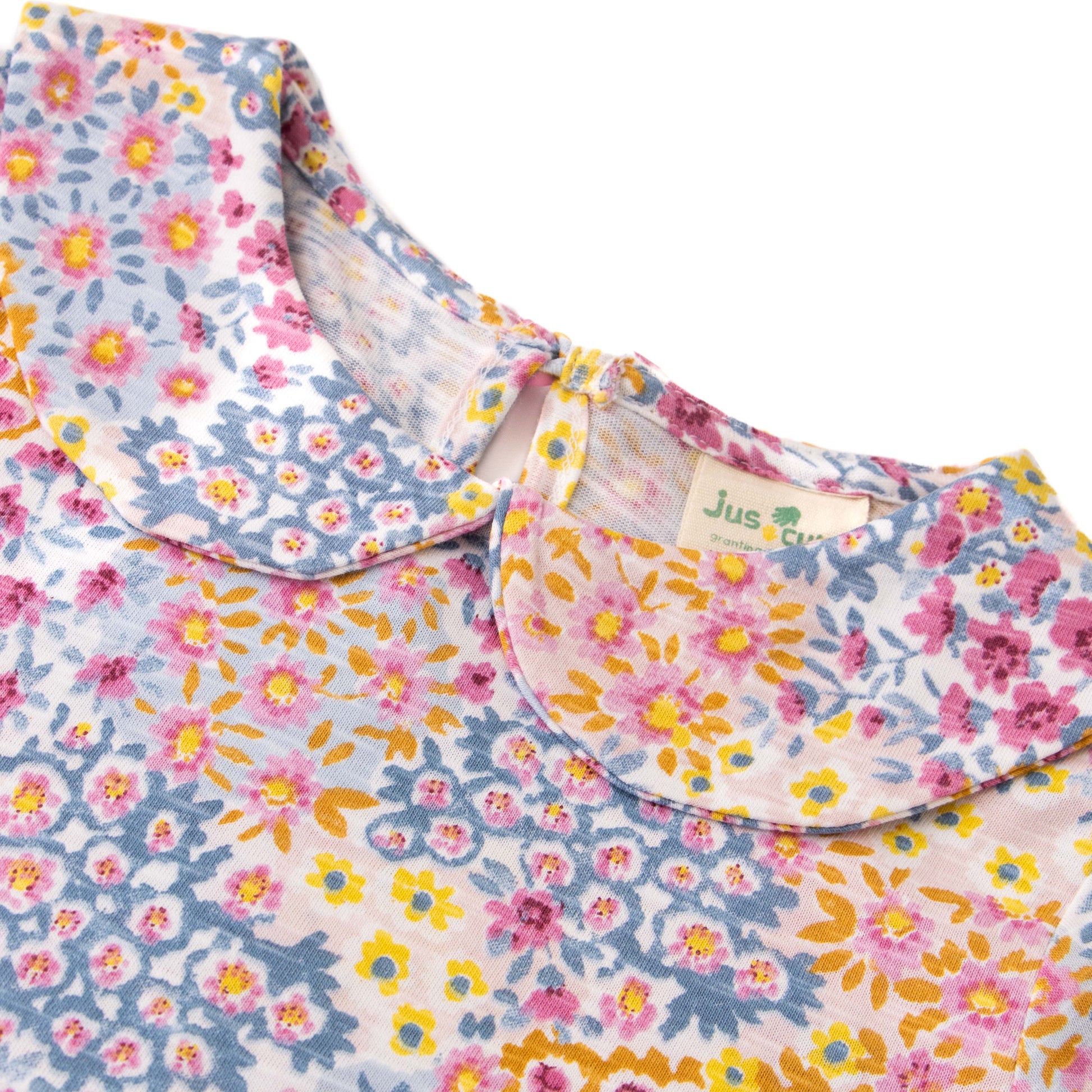 Girls' Long Sleeve Floral Print Dress with Peter Pan Collar