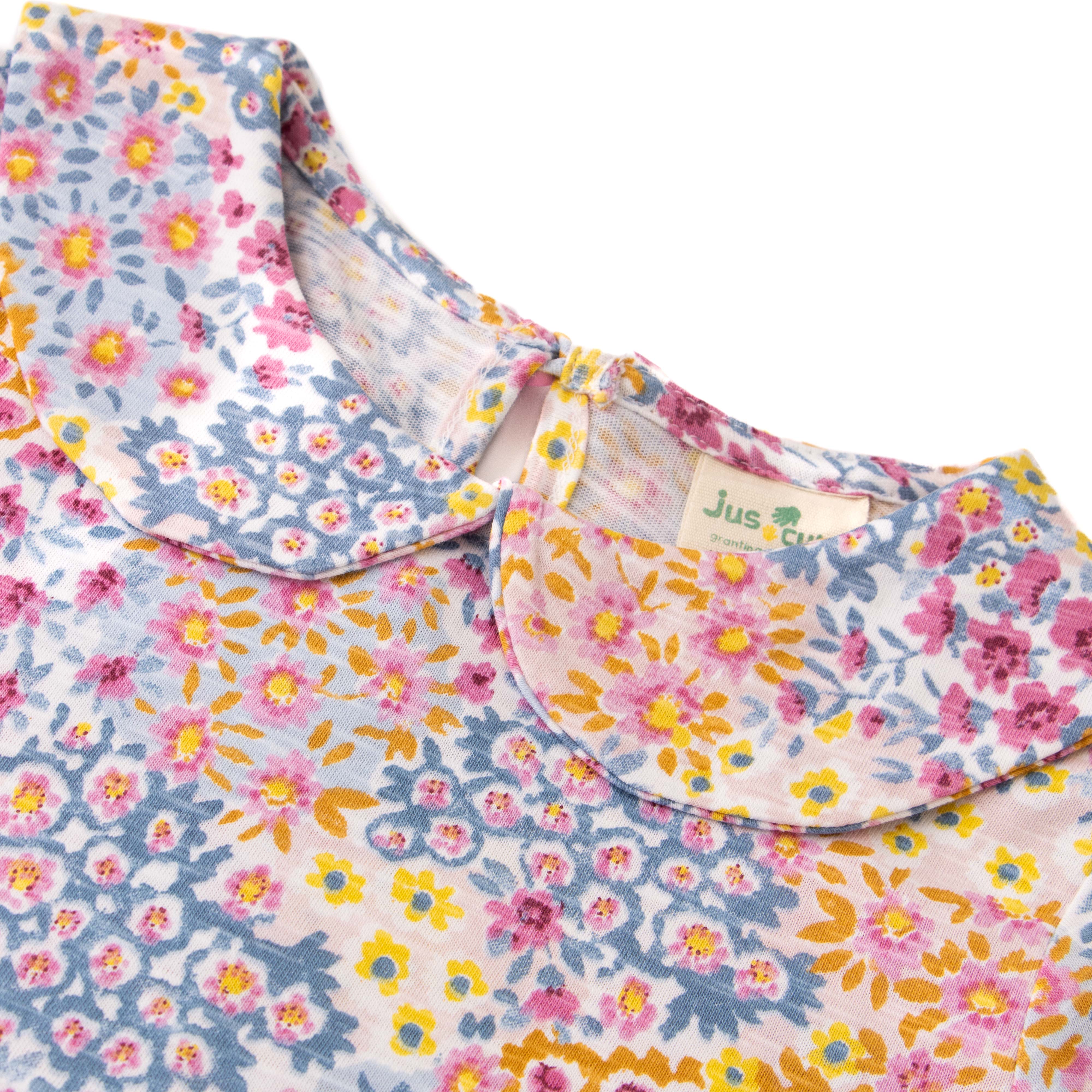 Girls' Long Sleeve Floral Print Dress with Peter Pan Collar