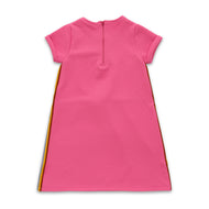 "Girls' Cap Sleeve Textured Dress – Solid Pink with Waist Tie"