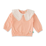 Girls' Peach Long-Sleeve Sweatshirt with Lace Peter Pan Collar