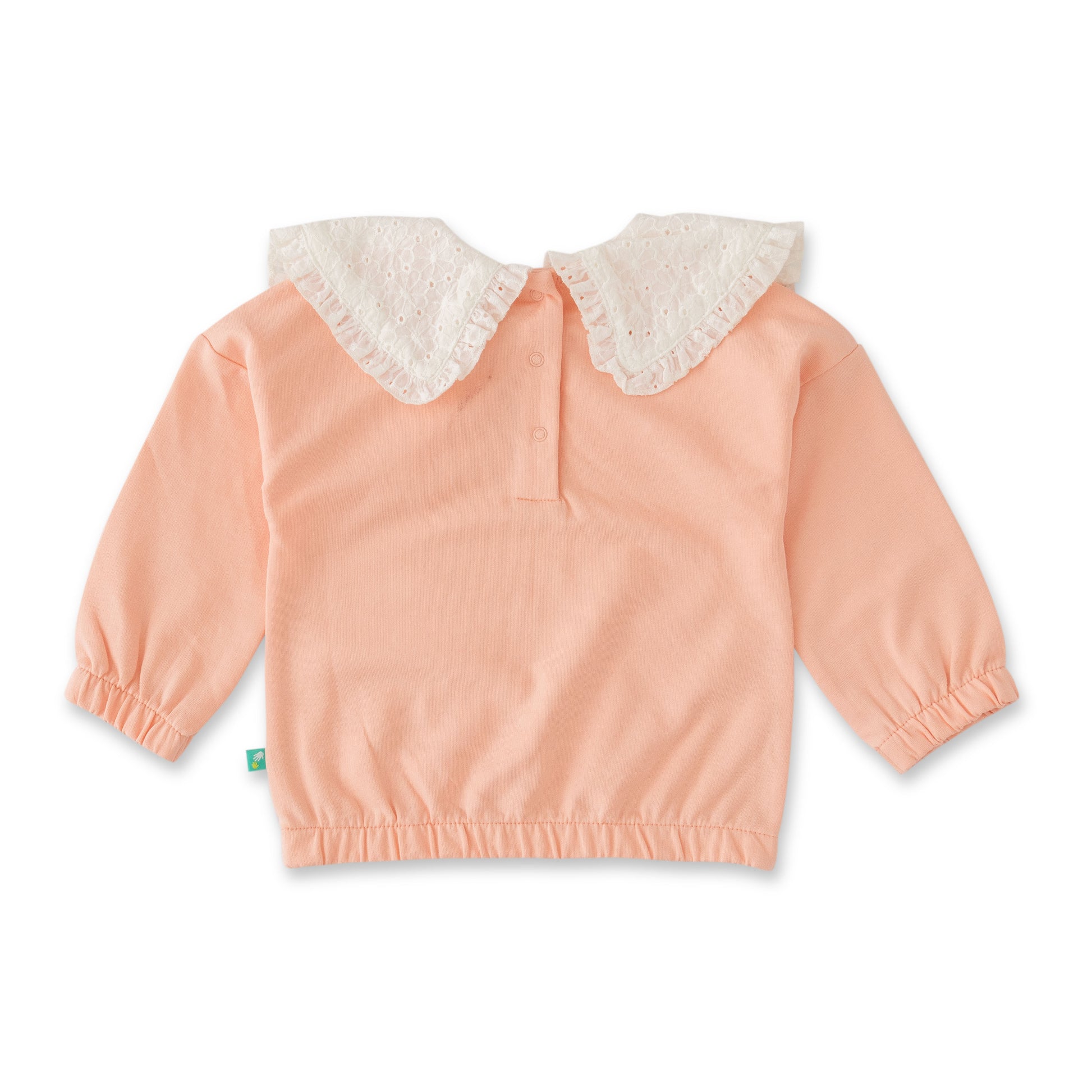 Girls' Peach Long-Sleeve Sweatshirt with Lace Peter Pan Collar
