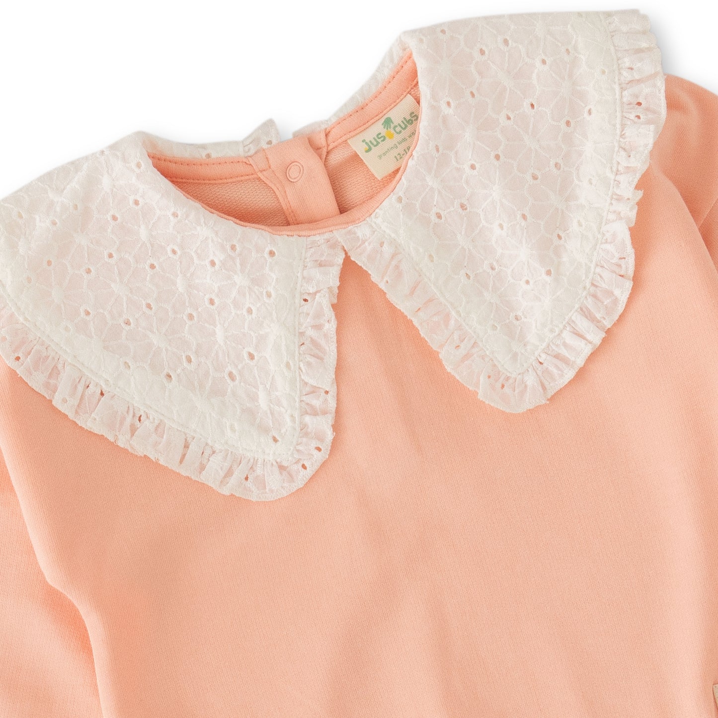 Girls' Peach Long-Sleeve Sweatshirt with Lace Peter Pan Collar