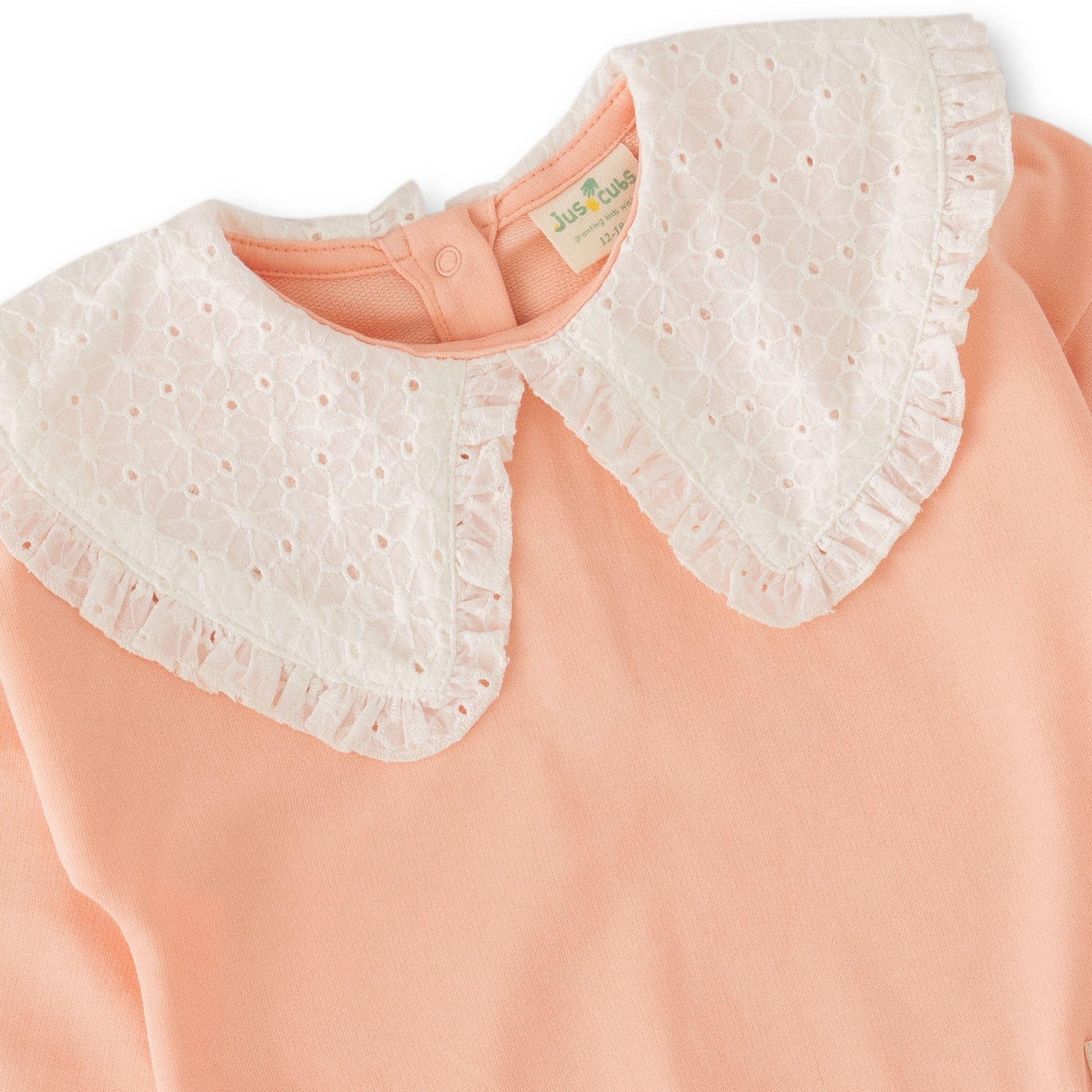 Girls' Peach Long-Sleeve Sweatshirt with Lace Peter Pan Collar