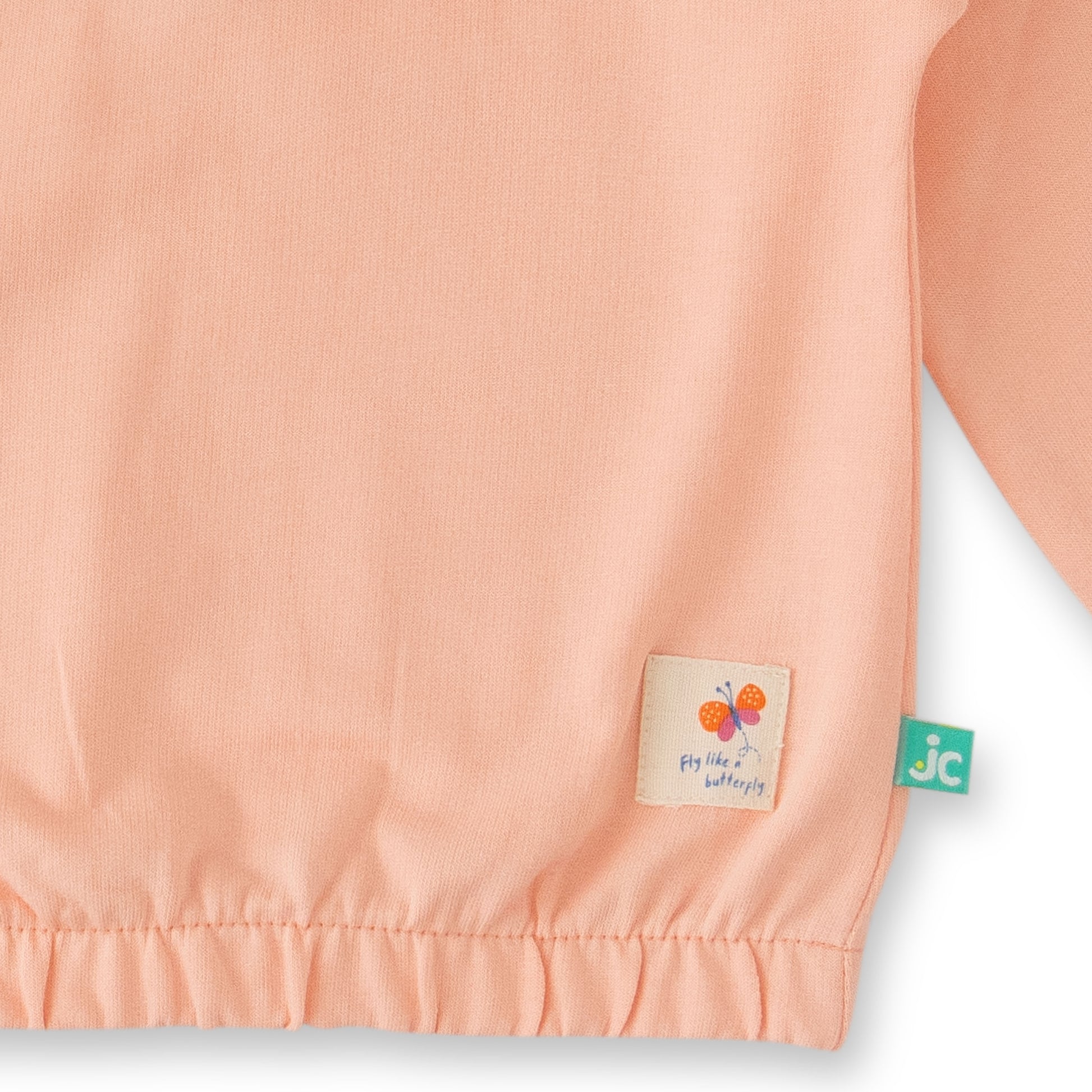 Girls' Peach Long-Sleeve Sweatshirt with Lace Peter Pan Collar
