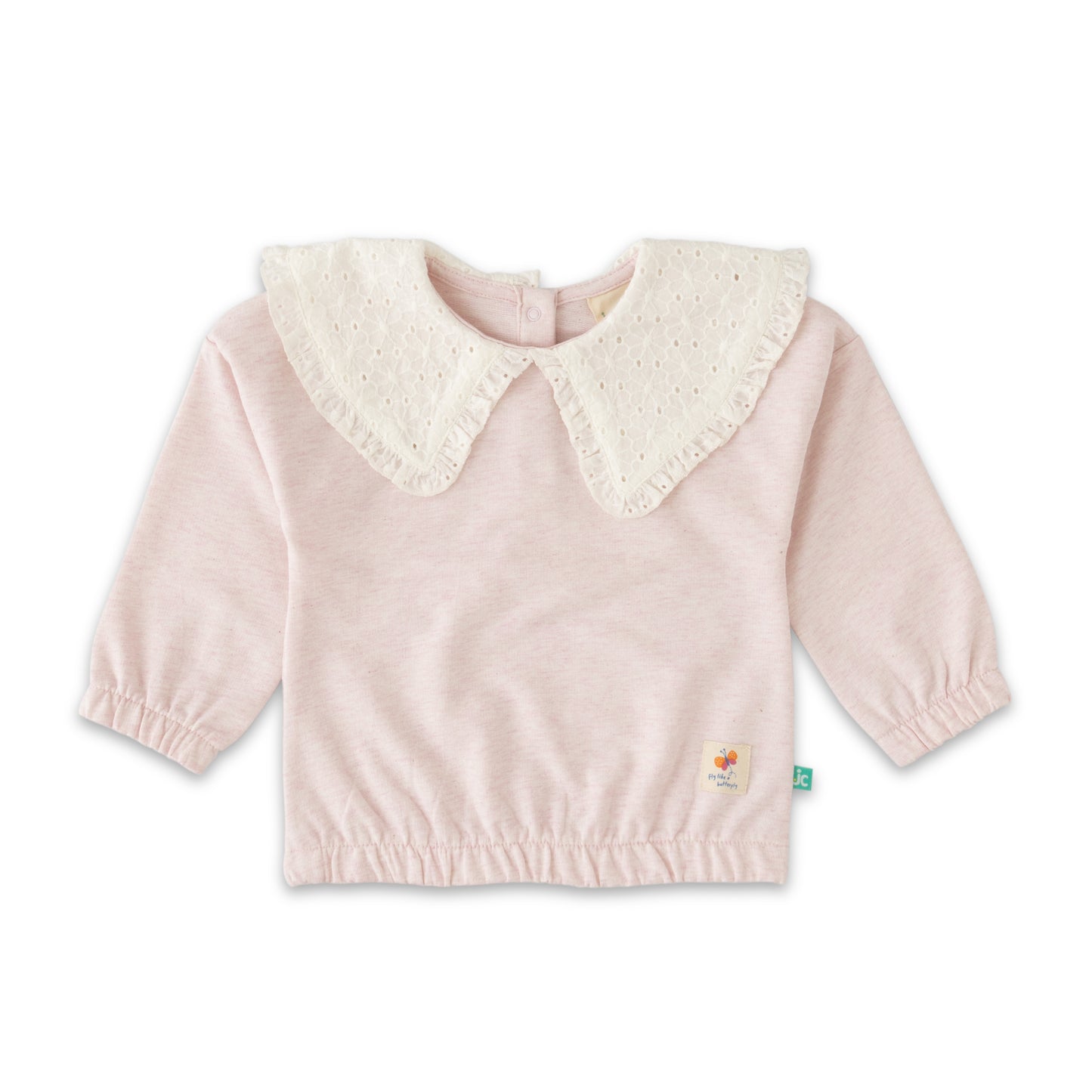 Girls' Pink Long-Sleeve Sweatshirt with Lace Peter Pan Collar