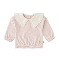 Girls' Pink Long-Sleeve Sweatshirt with Lace Peter Pan Collar