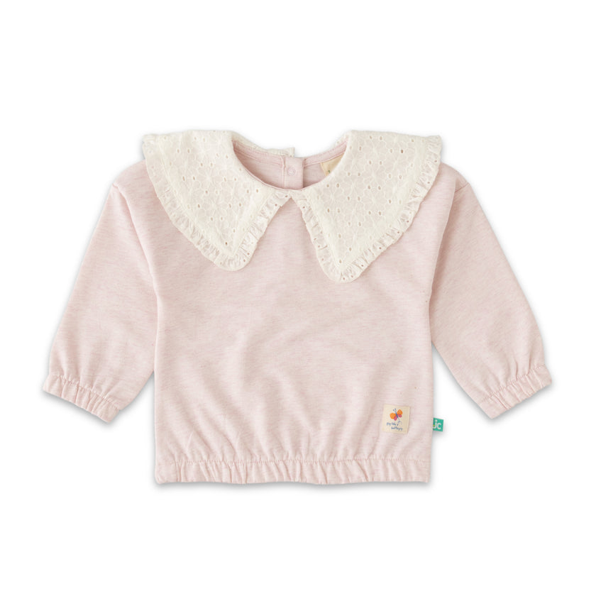 Girls' Pink Long-Sleeve Sweatshirt with Lace Peter Pan Collar