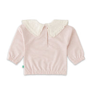 Girls' Pink Long-Sleeve Sweatshirt with Lace Peter Pan Collar