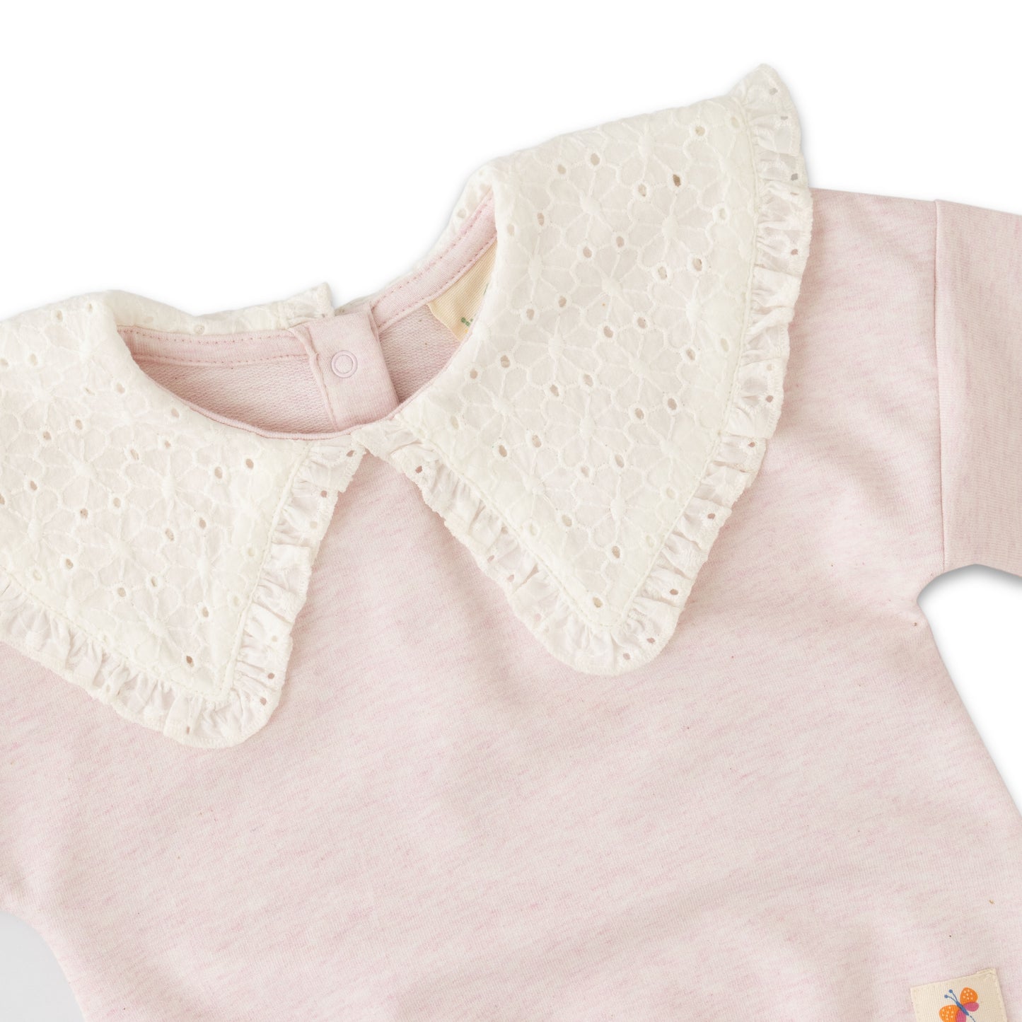 Girls' Pink Long-Sleeve Sweatshirt with Lace Peter Pan Collar