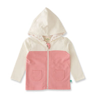 Baby Girls Two-Tone Zip-Up Hoodie - Cream & Pink with Front Pockets