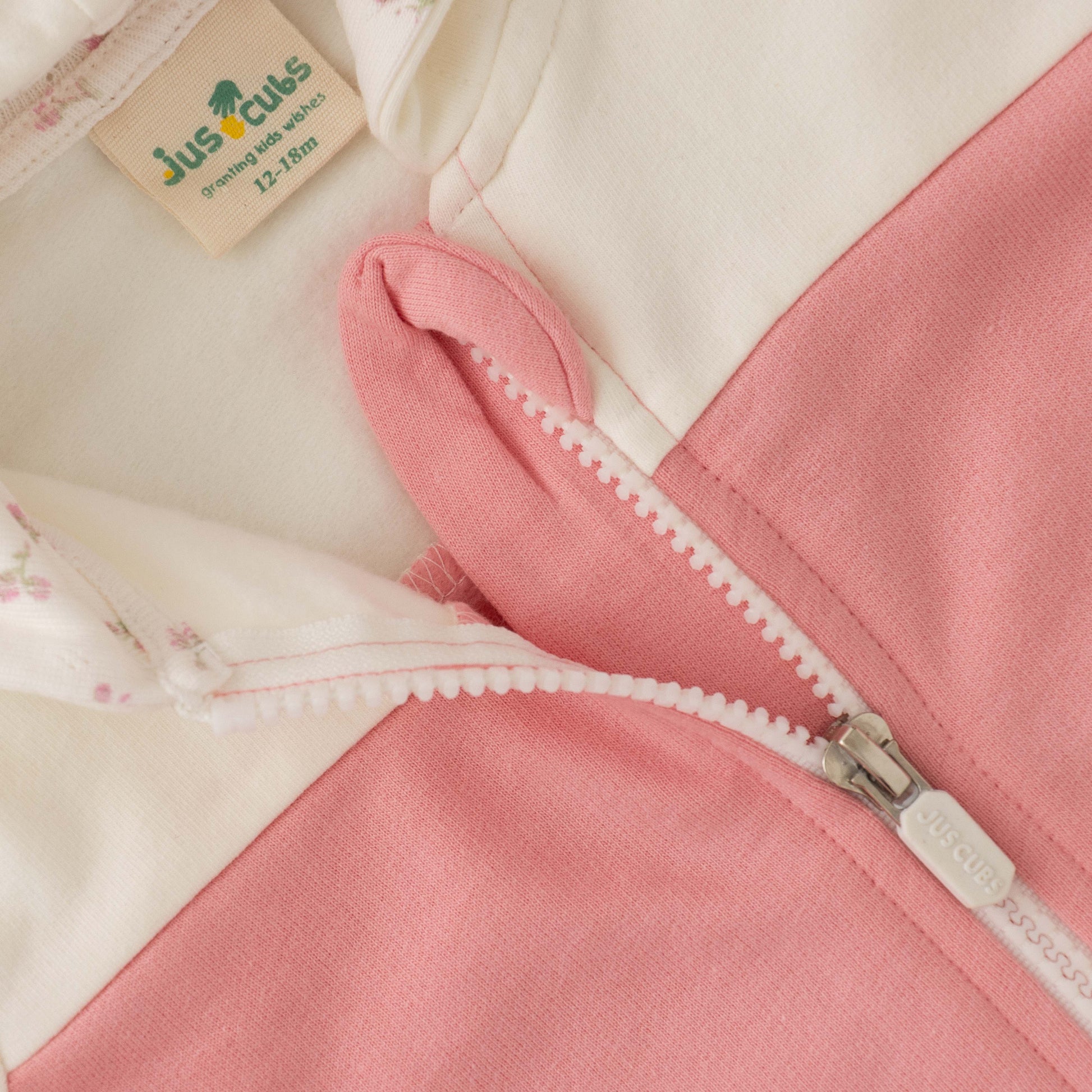 Baby Girls Two-Tone Zip-Up Hoodie - Cream & Pink with Front Pockets