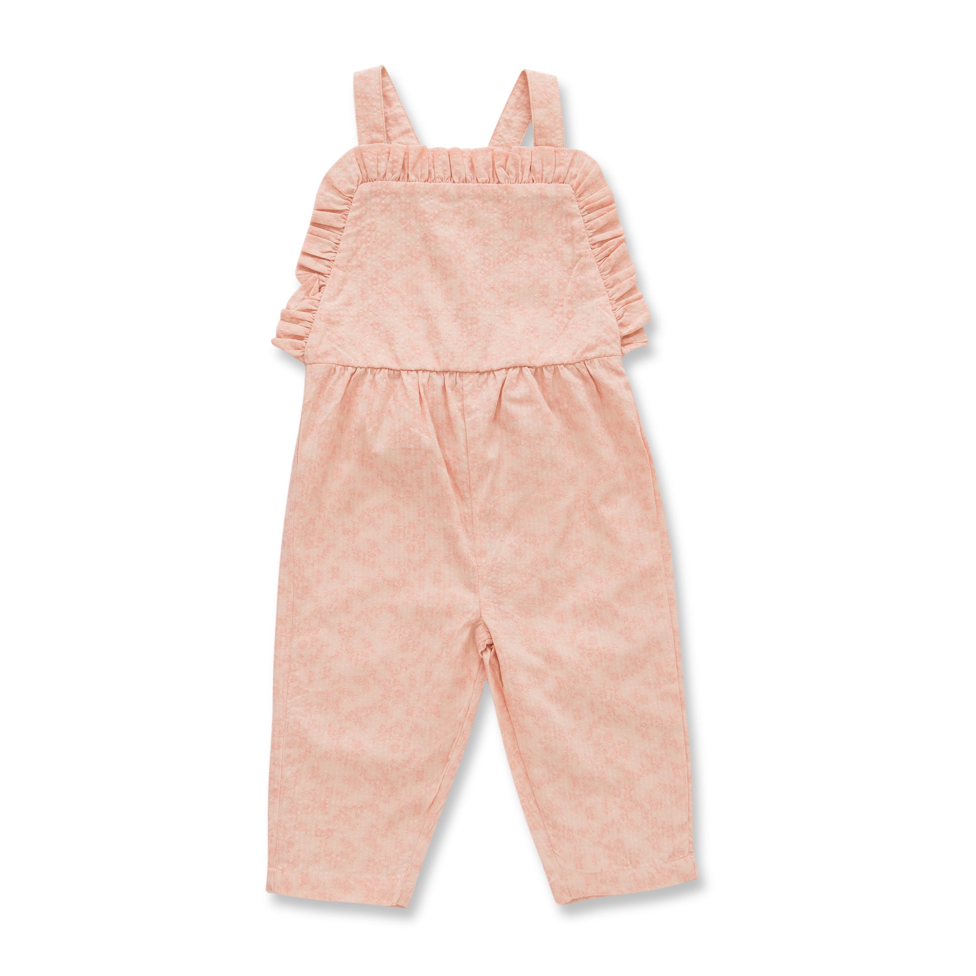 Girls' Pink Ruffle Strap Dungaree with White Long Sleeve Top – 2-Piece Set