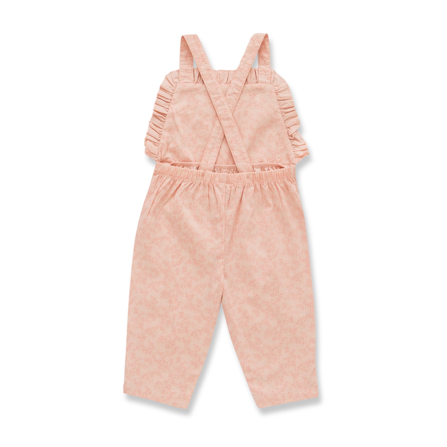 Girls' Pink Ruffle Strap Dungaree with White Long Sleeve Top – 2-Piece Set