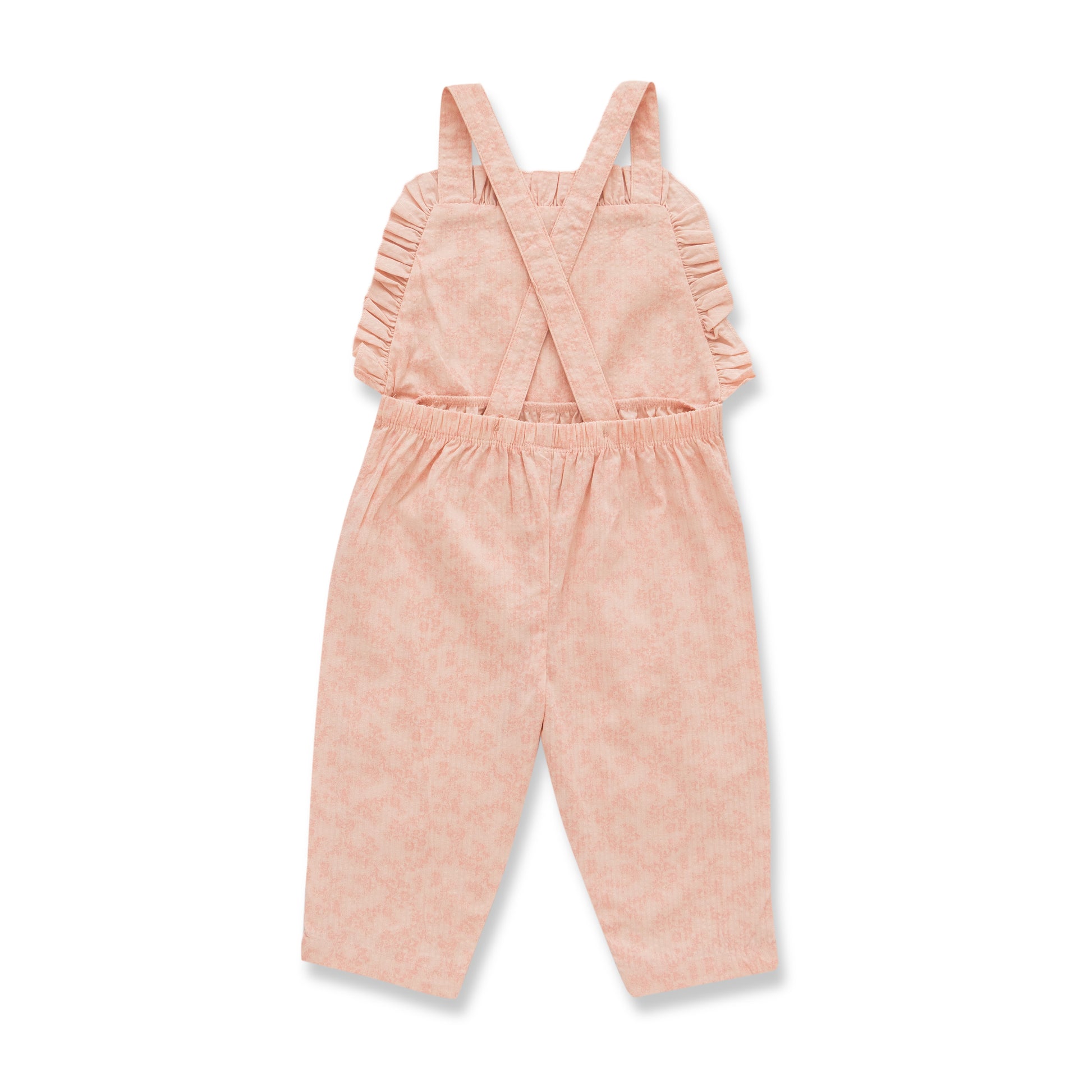 Girls' Pink Ruffle Strap Dungaree with White Long Sleeve Top – 2-Piece Set
