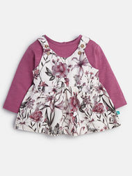 "Baby Girls' Floral Pinafore Dress with Long Sleeve Top – 2-Piece Set"