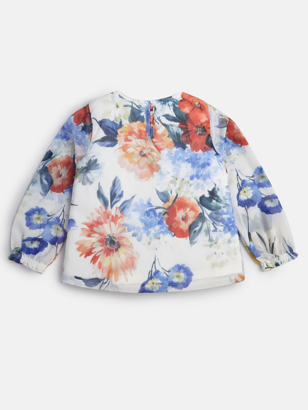Girls' Floral Print Chiffon Top with Ruffle Detailing