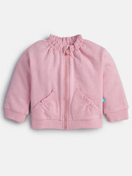 Baby Girls' High-Neck Zip-Up Sweatshirt with Pockets