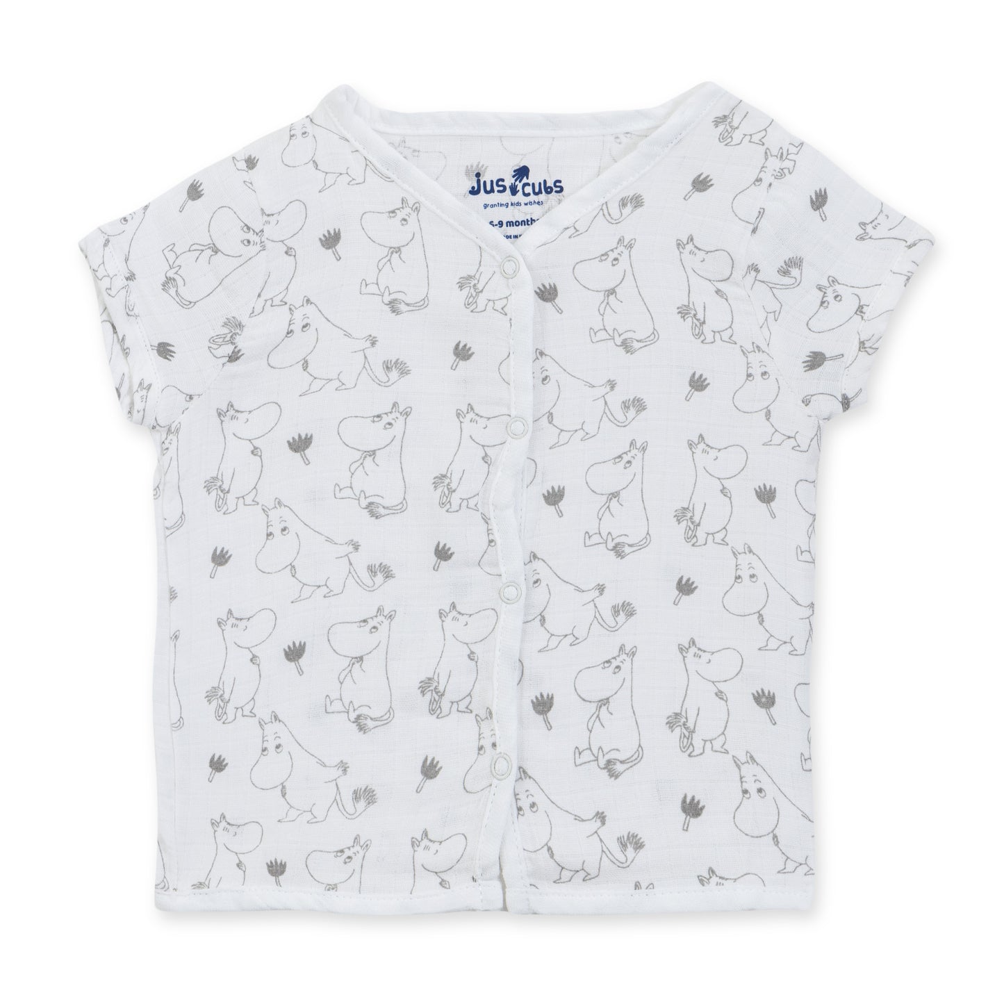 "Baby Muslin Cotton Front-Open T-Shirt – Adorable Cartoon Print"