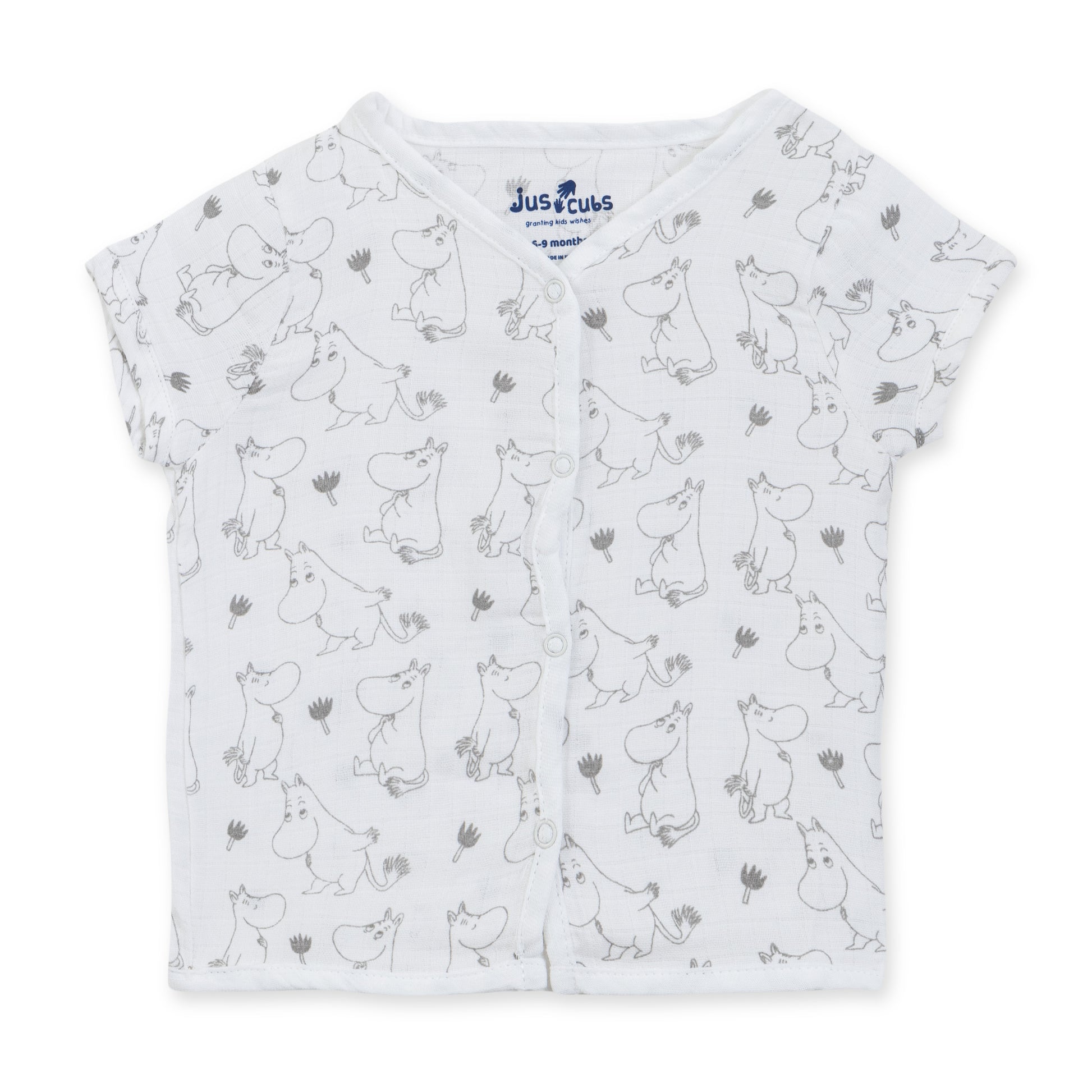 "Baby Muslin Cotton Front-Open T-Shirt – Adorable Cartoon Print"