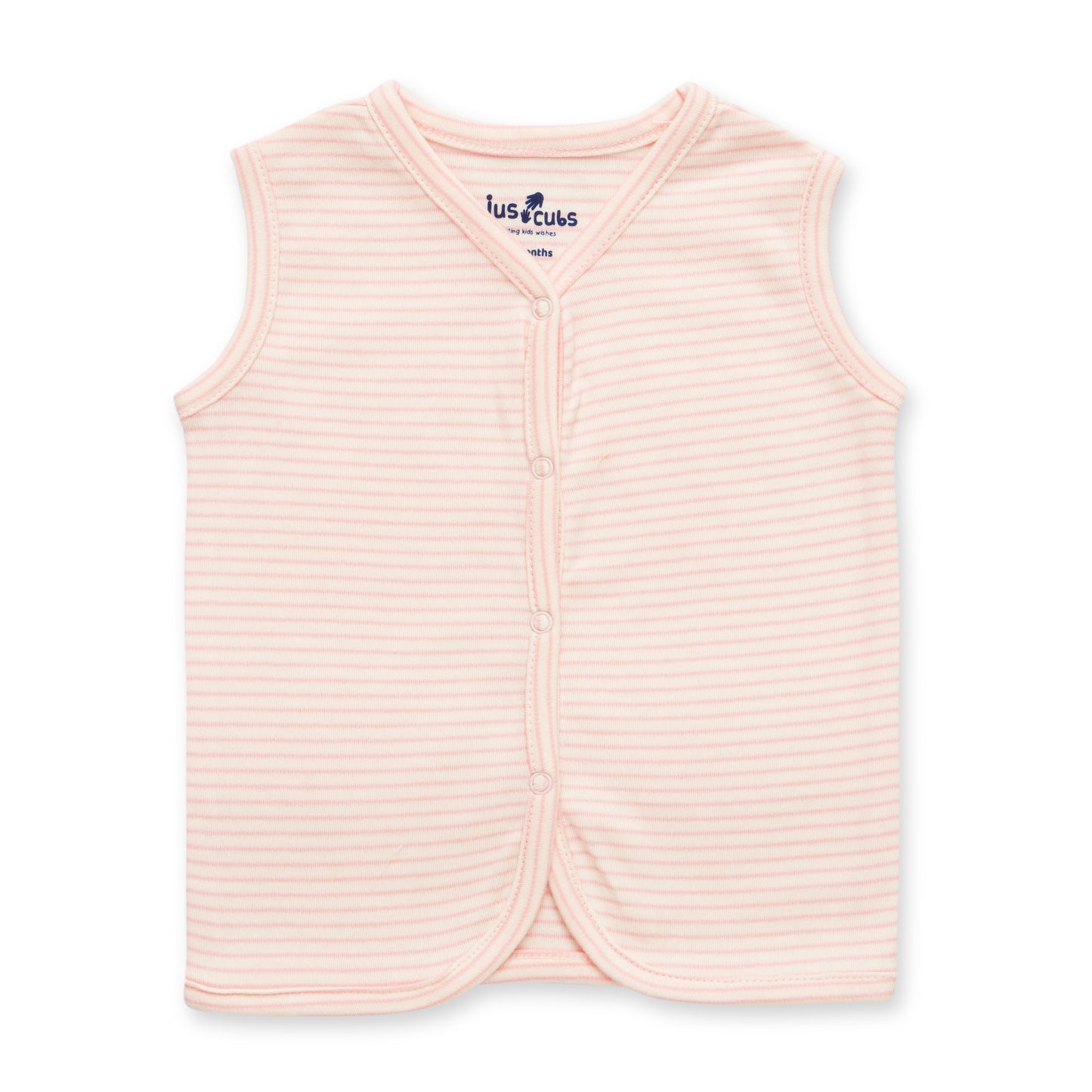 "Baby Sleeveless Cotton Vest & Shorts Set – Pastel Pink Striped"