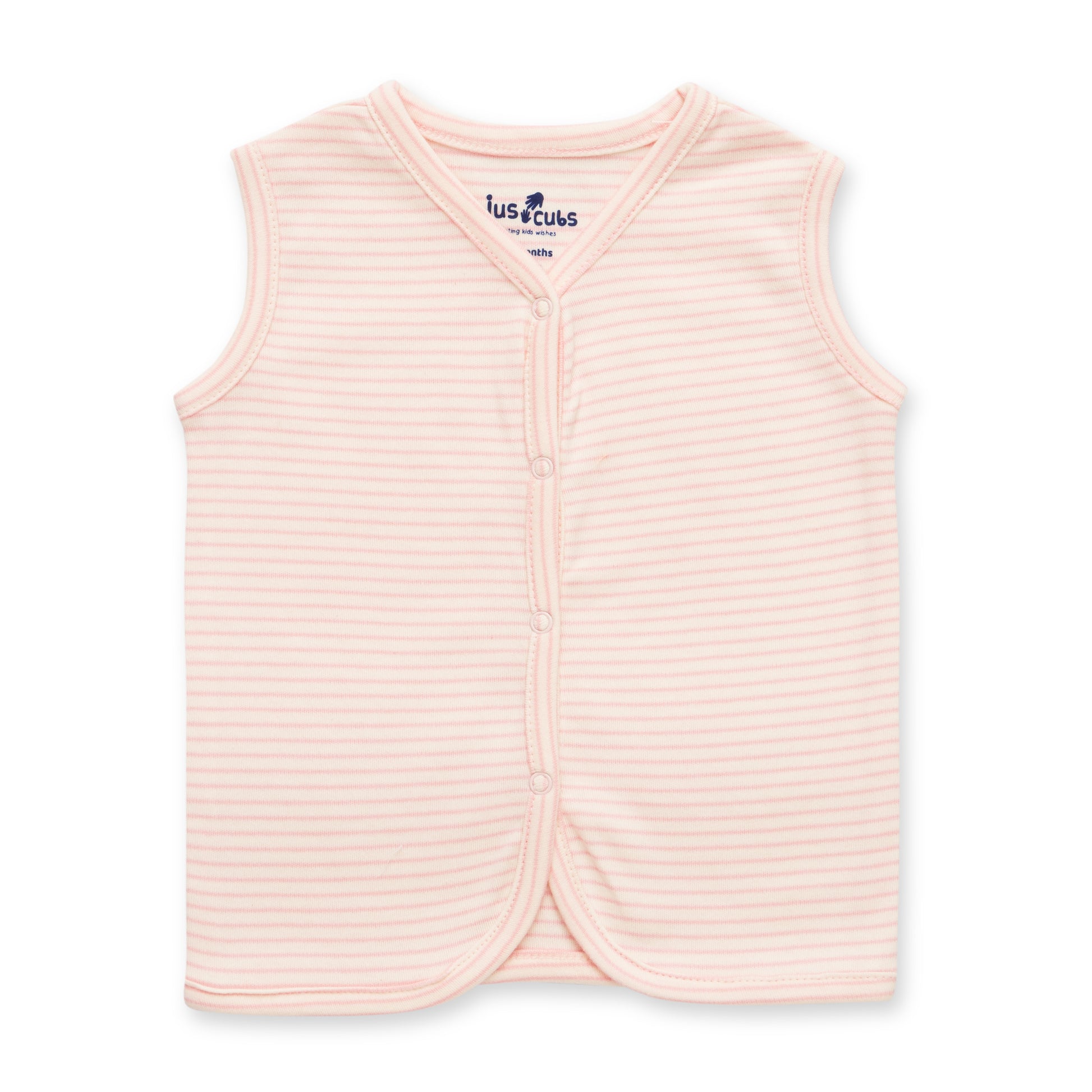 "Baby Sleeveless Cotton Vest & Shorts Set – Pastel Pink Striped"