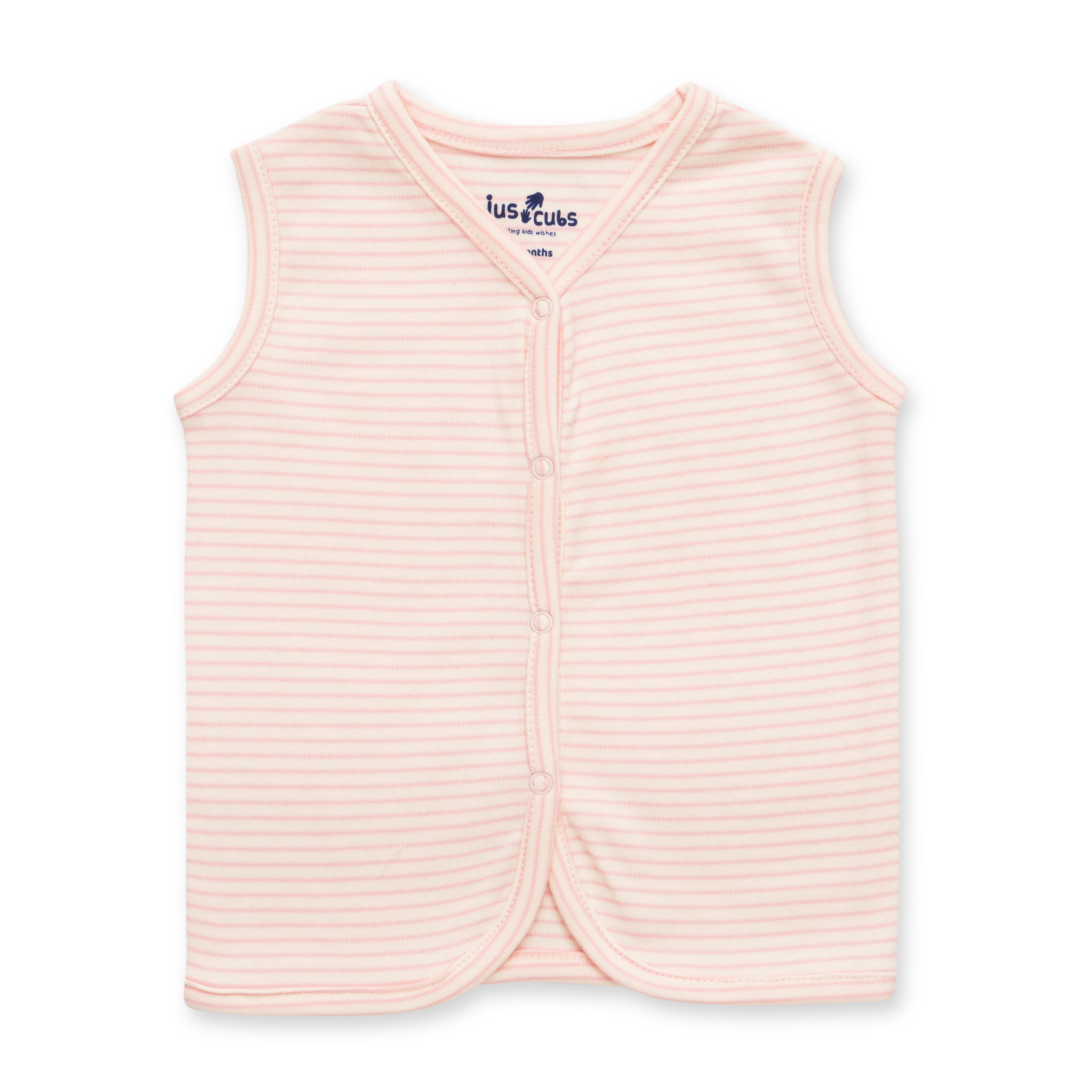 "Baby Sleeveless Cotton Vest & Shorts Set – Pastel Pink Striped"