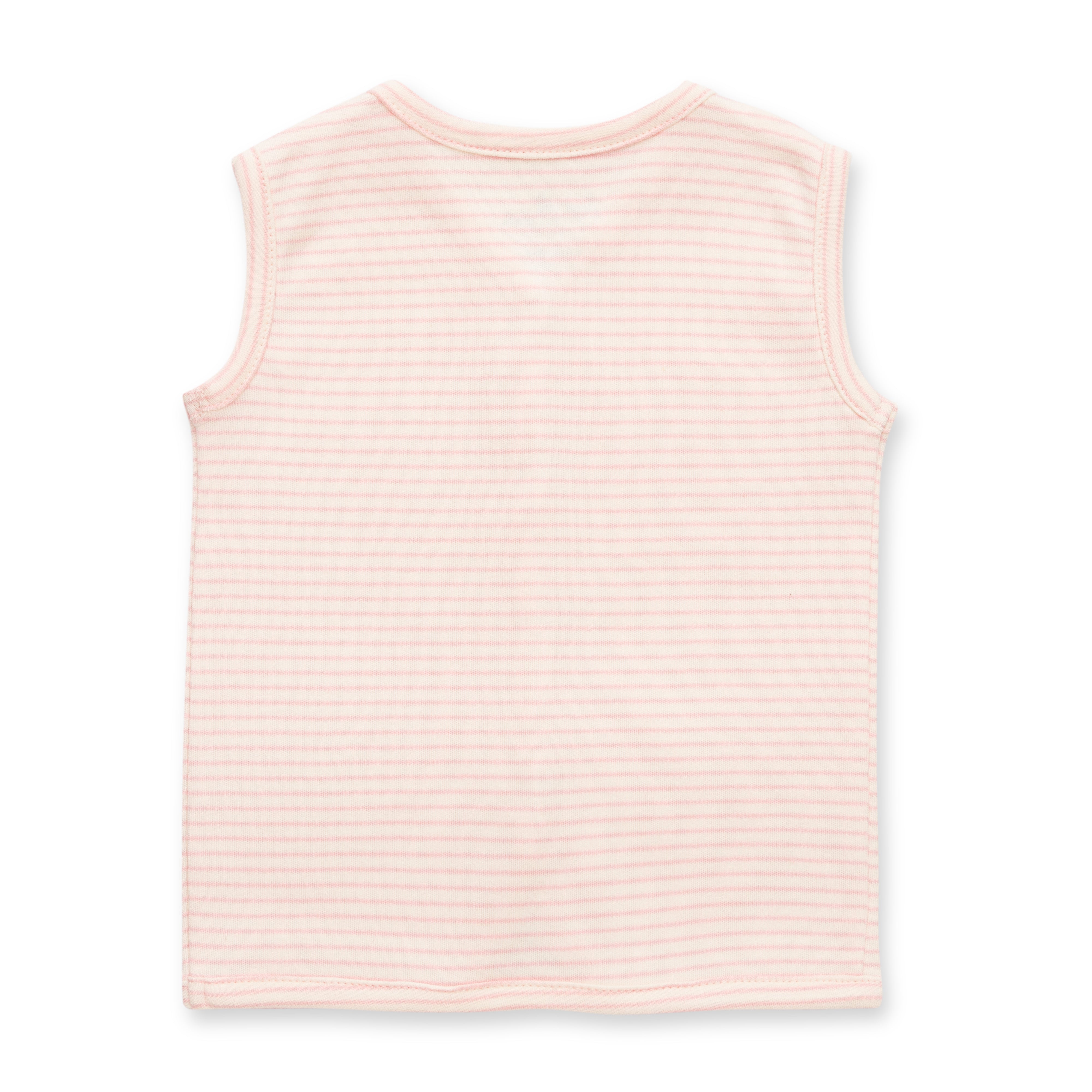 "Baby Sleeveless Cotton Vest & Shorts Set – Pastel Pink Striped"