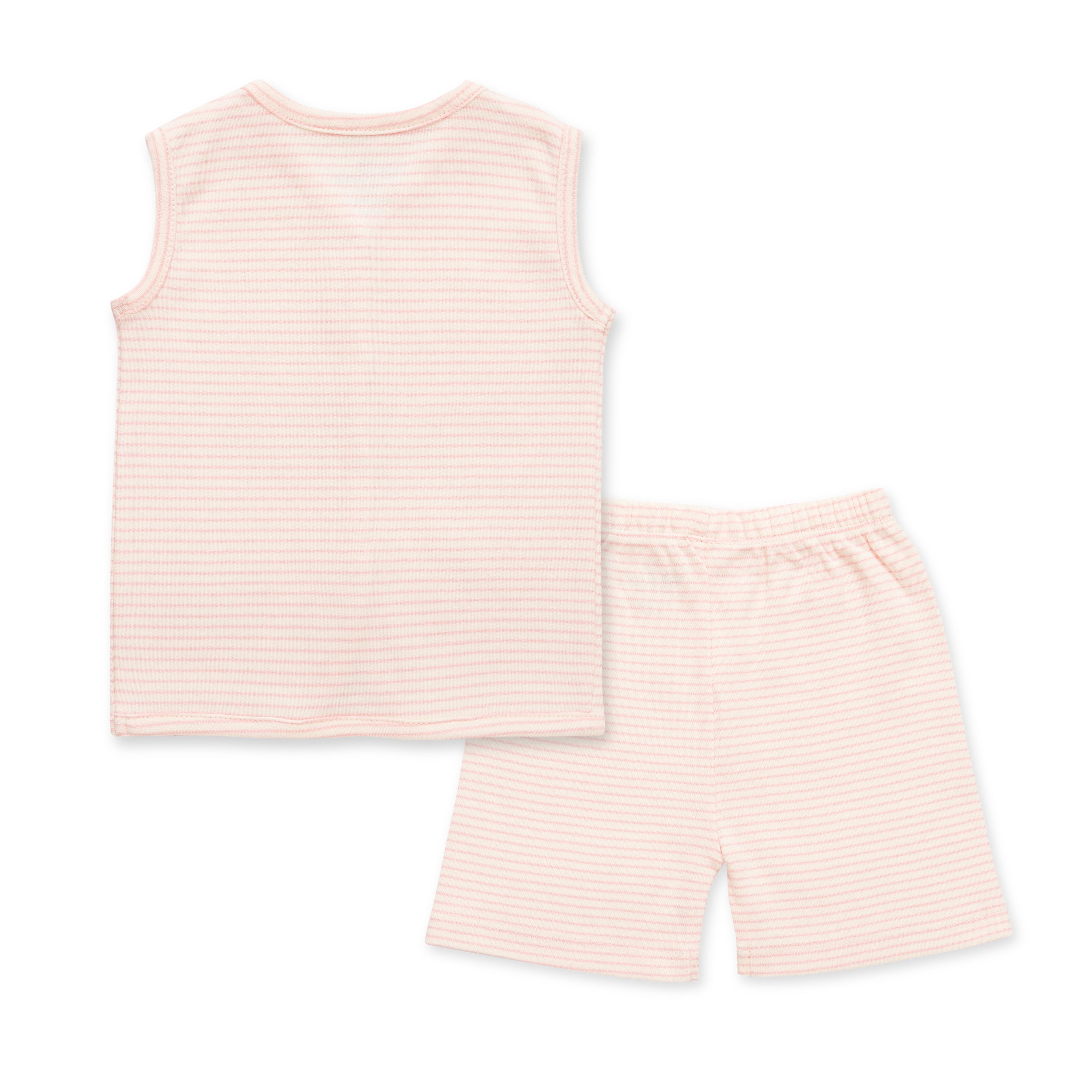 "Baby Sleeveless Cotton Vest & Shorts Set – Pastel Pink Striped"